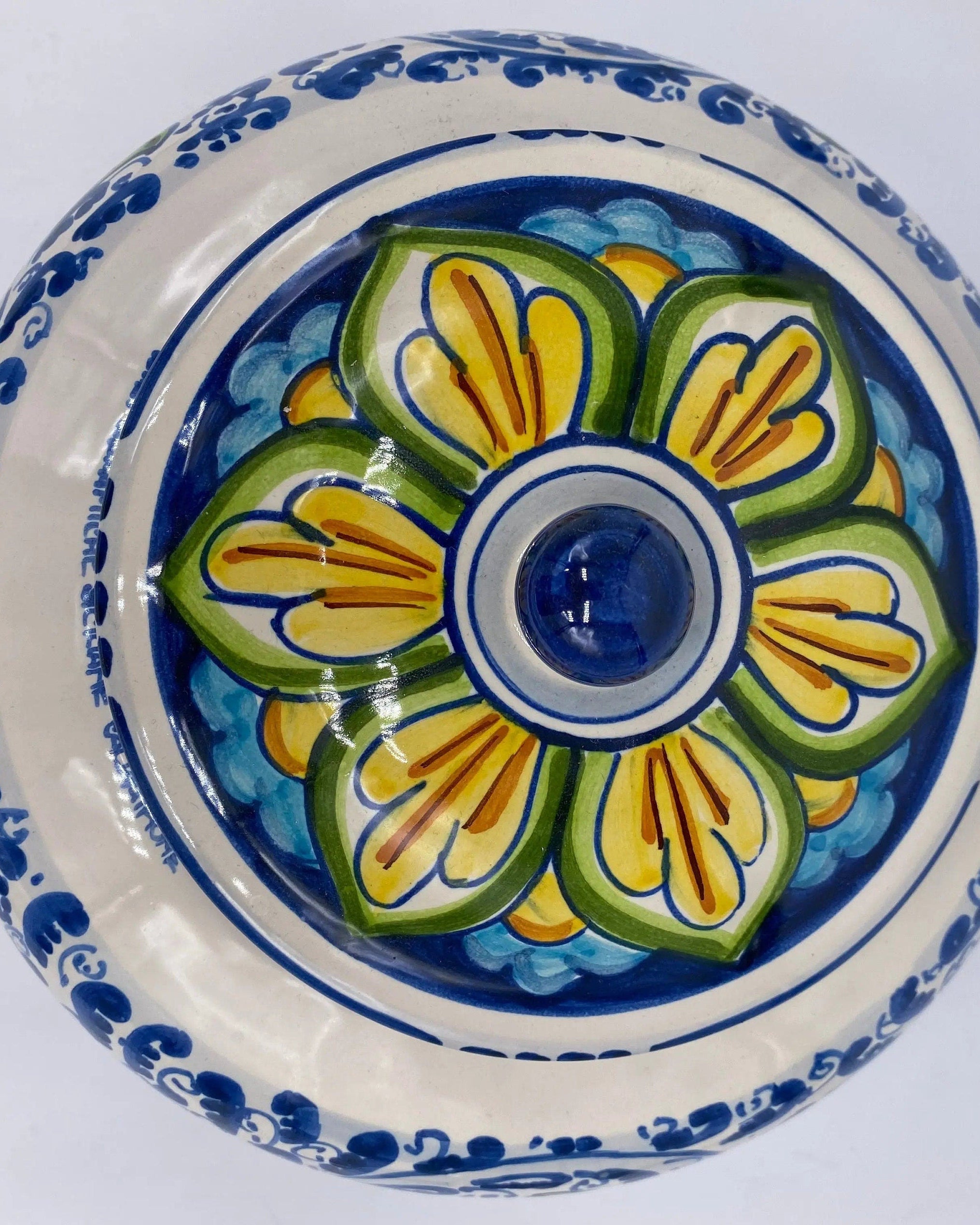 Biscottiera Decorata 600 Fiori Ceramica Caltagirone cm H.18 L.24 Artigianale DD CERAMICHE SICILIANE