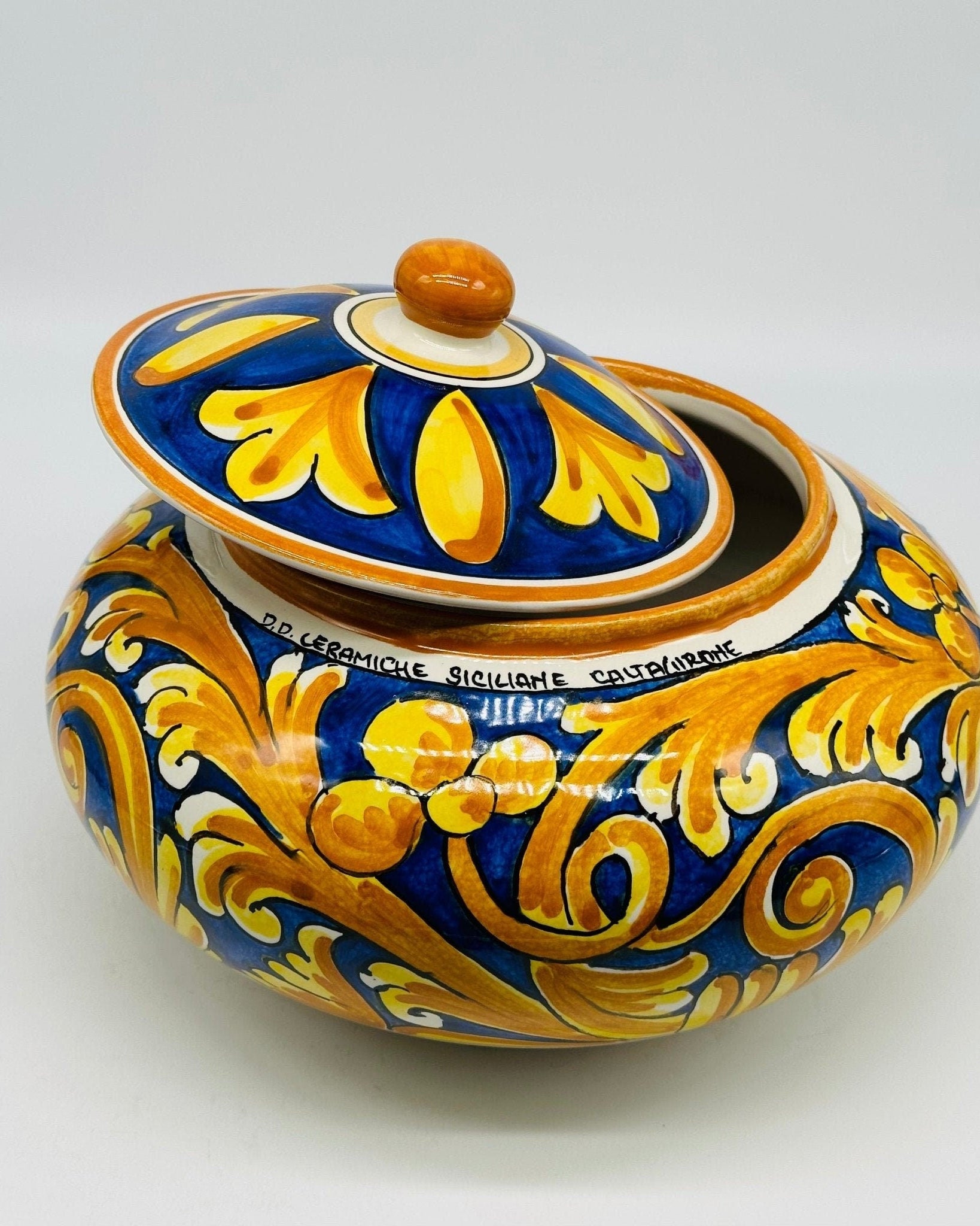 Biscottiera Decorata ‘700 Ceramica Caltagirone cm H.18 L.24 Artigianale - DD CERAMICHE SICILIANE