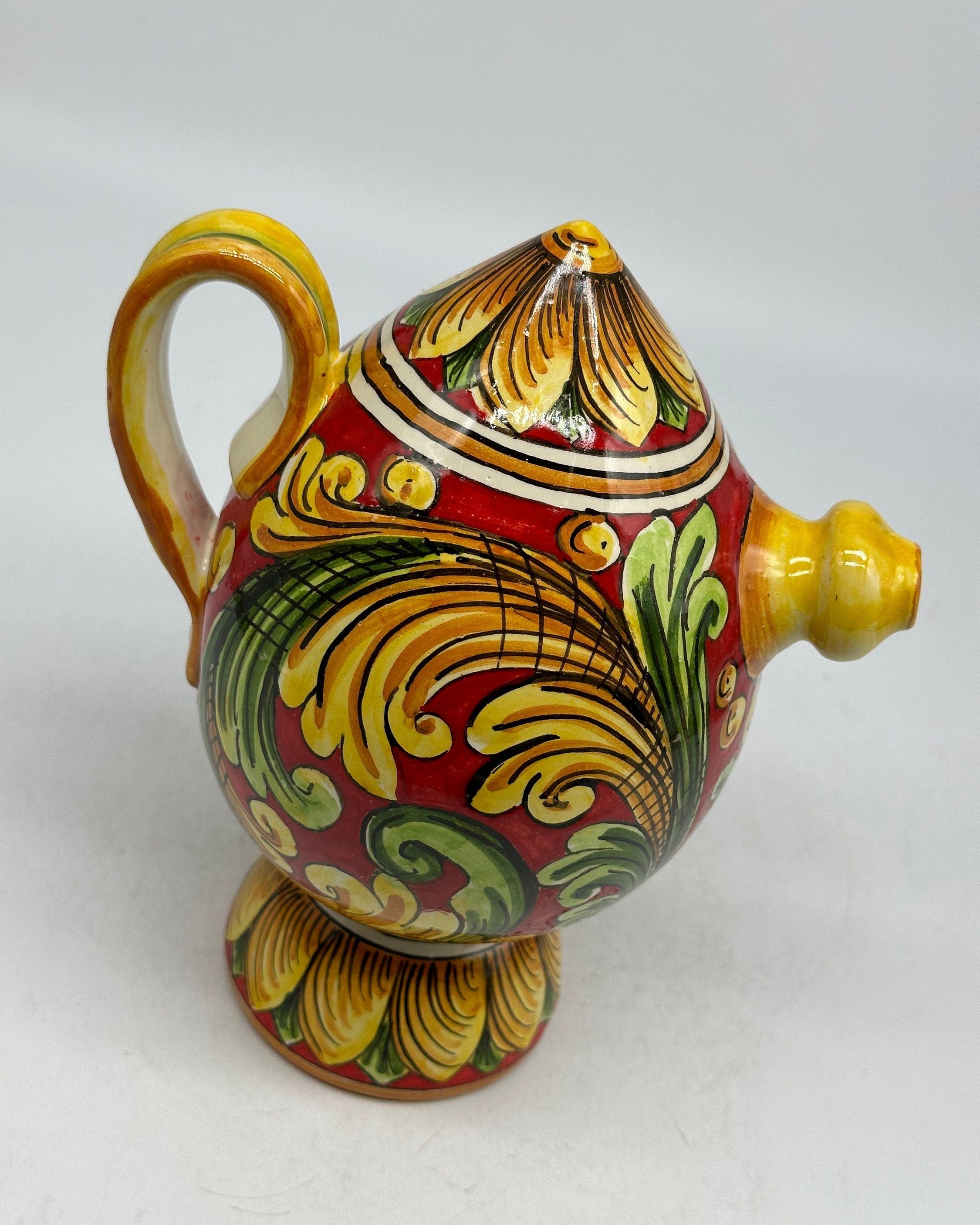 Brocca Tipica "Bummulu Malandrino" 0,5 Litri interamente fatto a mano Ceramica Caltagirone Decoro N.3