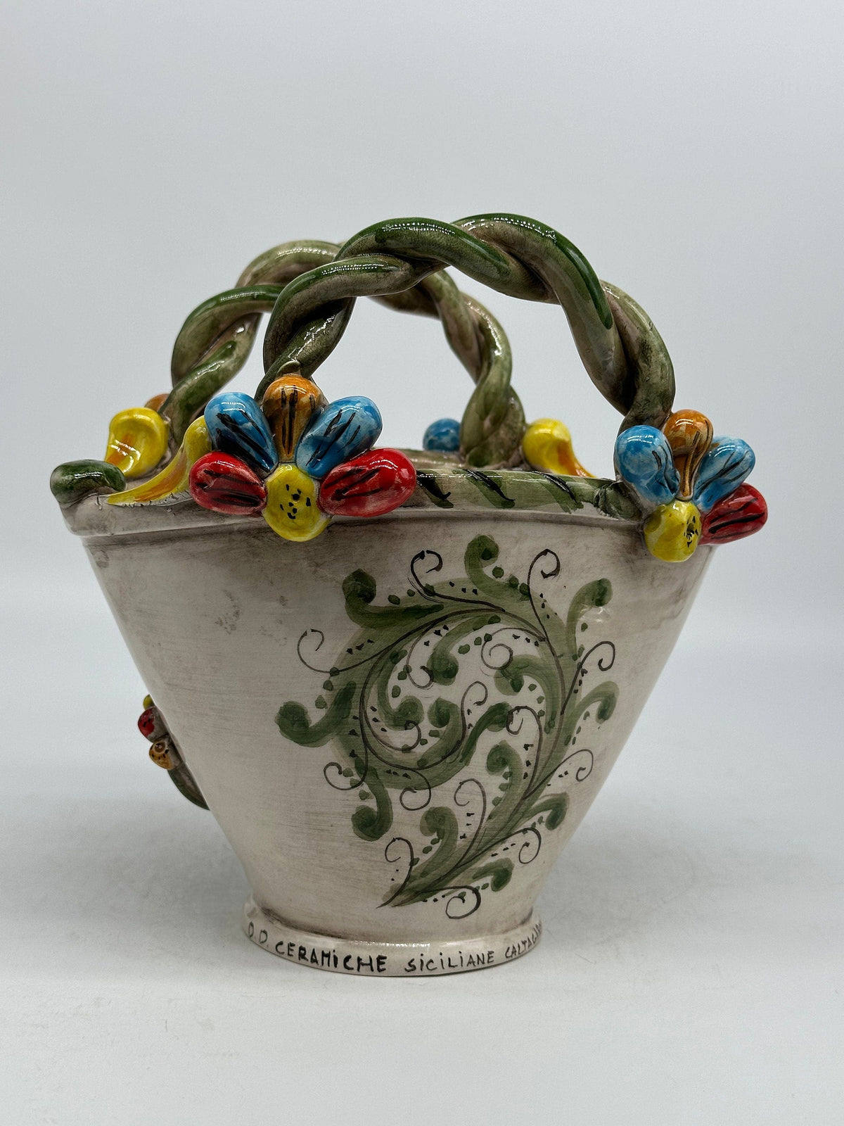 Coffa Siciliana Ceramica Caltagirone Artigianale Centrotavola Soprammobile Portaoggetti