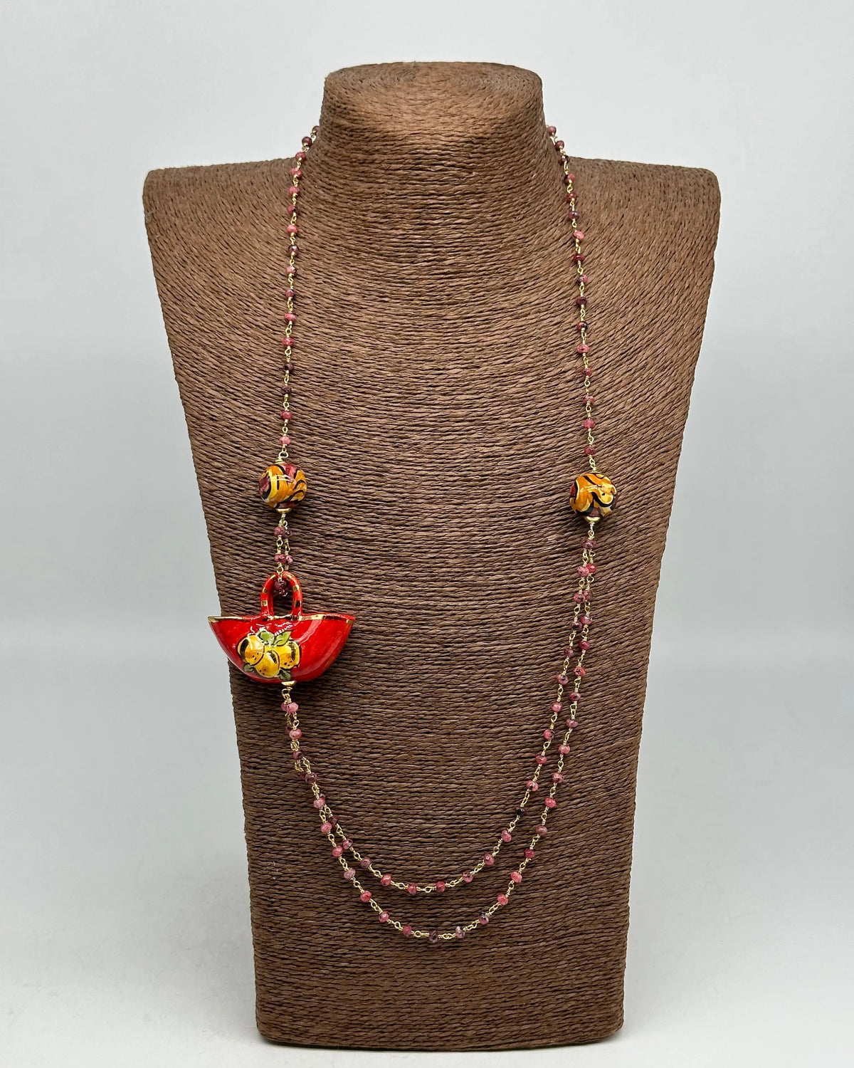 Collana Coffa Siciliana decorata Rosso Ceramica di Caltagirone DD CERAMICHE SICILIANE