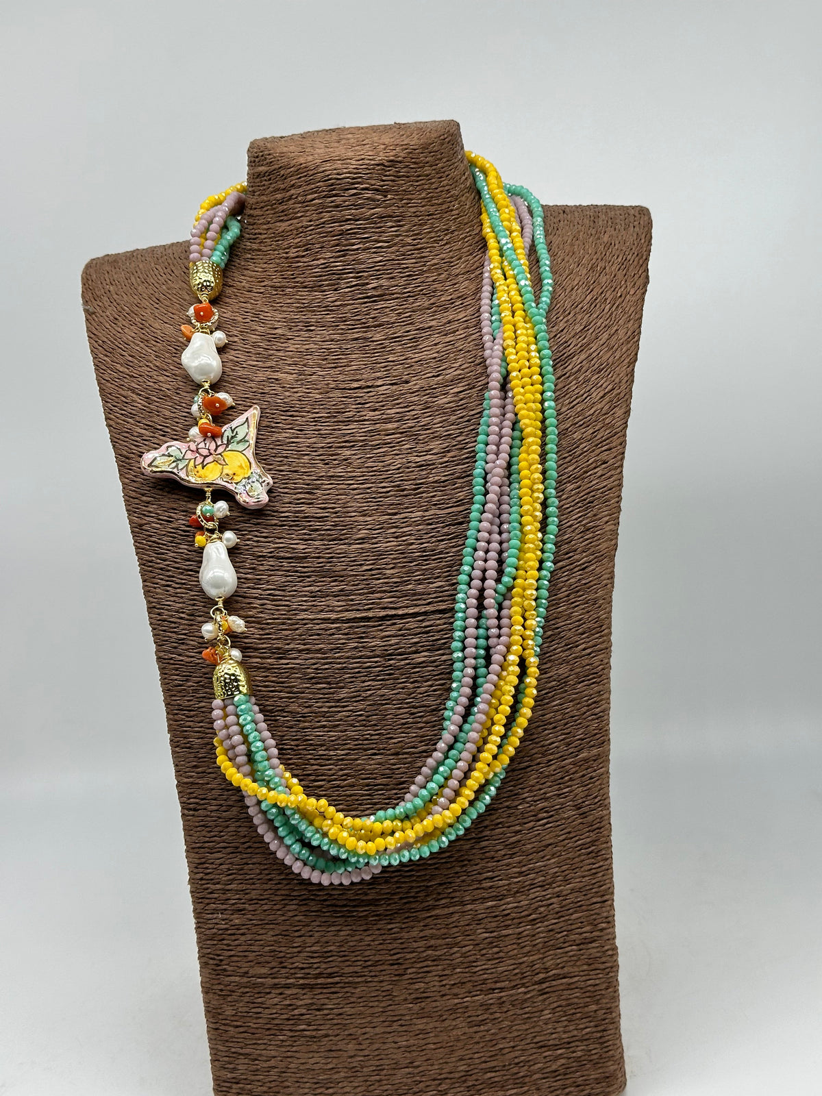 Collana multifilo di Pietre colorate ciondolo Sicilia perle e pietre - COLLANA