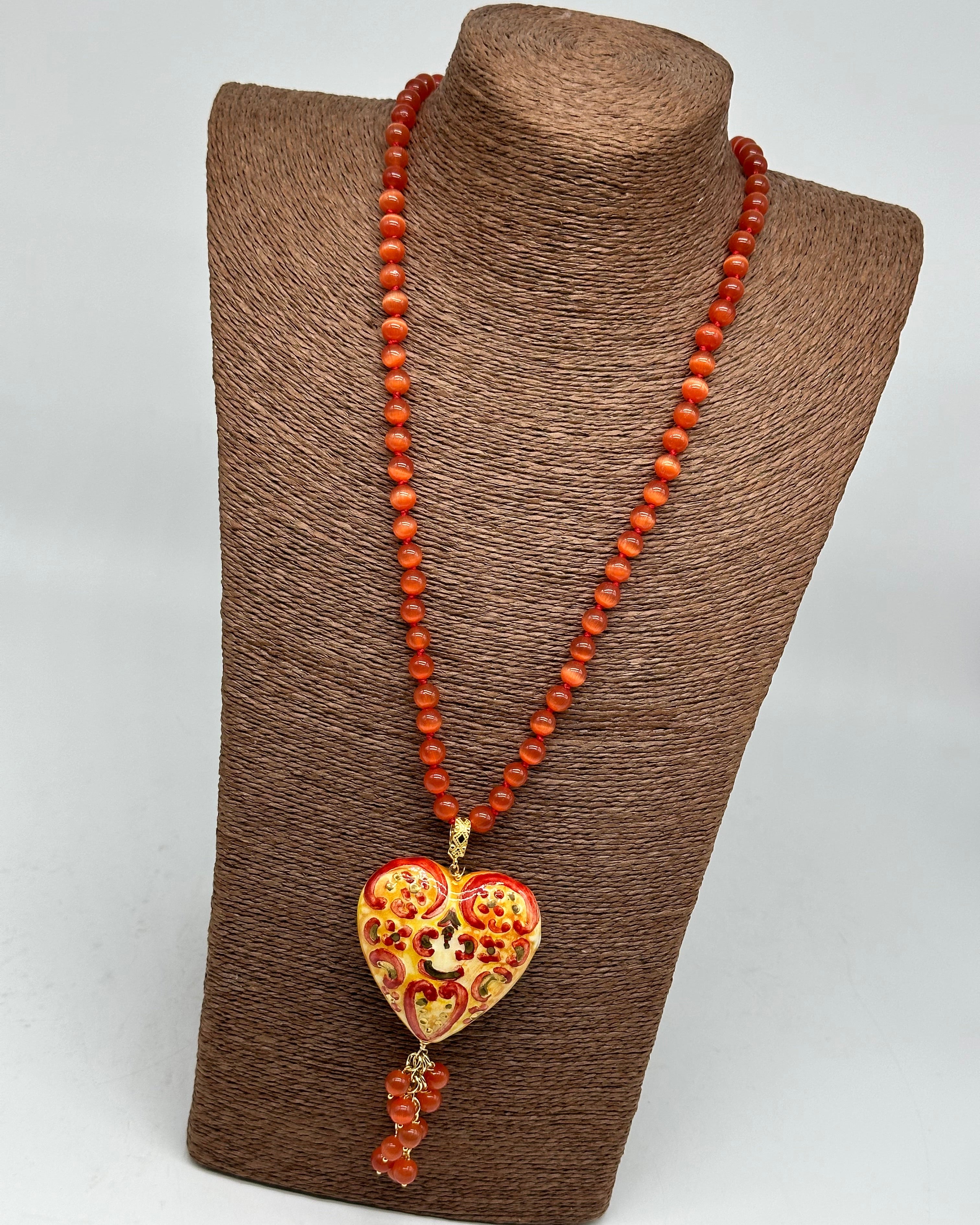 Collana Siciliana Cuore Sacro Ceramica di Caltagirone Toni Arancione - COLLANA
