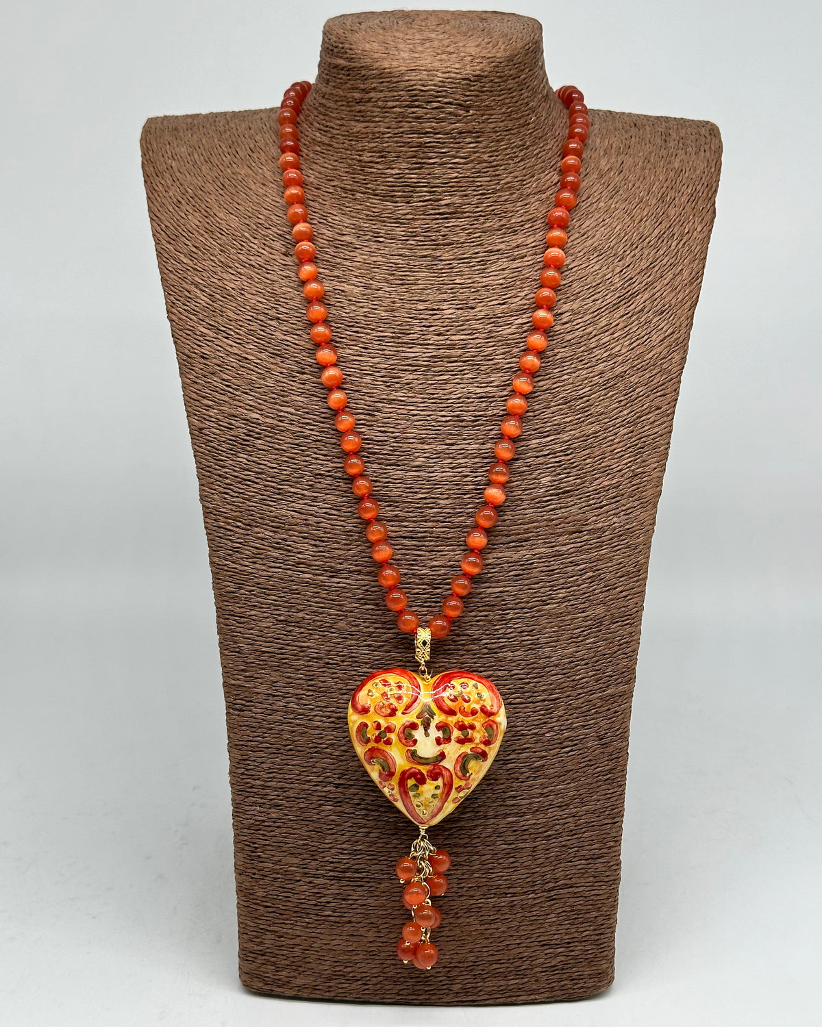 Collana Siciliana Cuore Sacro Ceramica di Caltagirone Toni Arancione - COLLANA