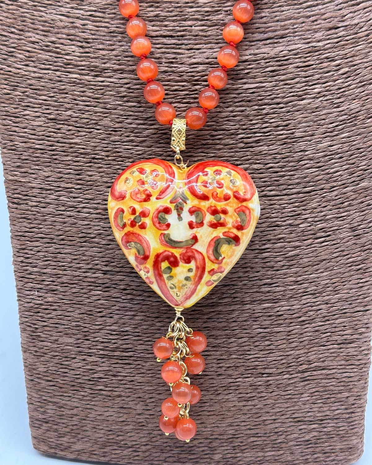 Collana Siciliana Cuore Sacro Ceramica di Caltagirone Toni Arancione - COLLANA