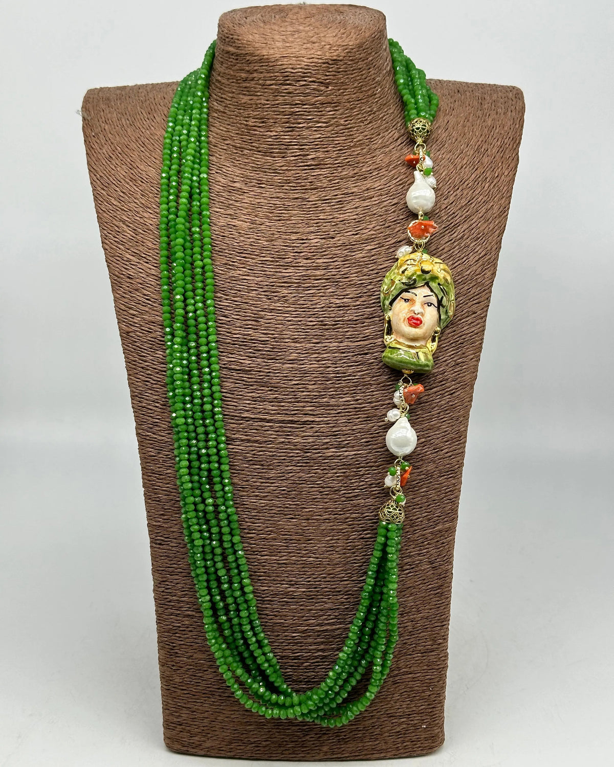Collana Siciliana Testa di Moro Ceramica di Caltagirone Pietre Verde DD CERAMICHE SICILIANE
