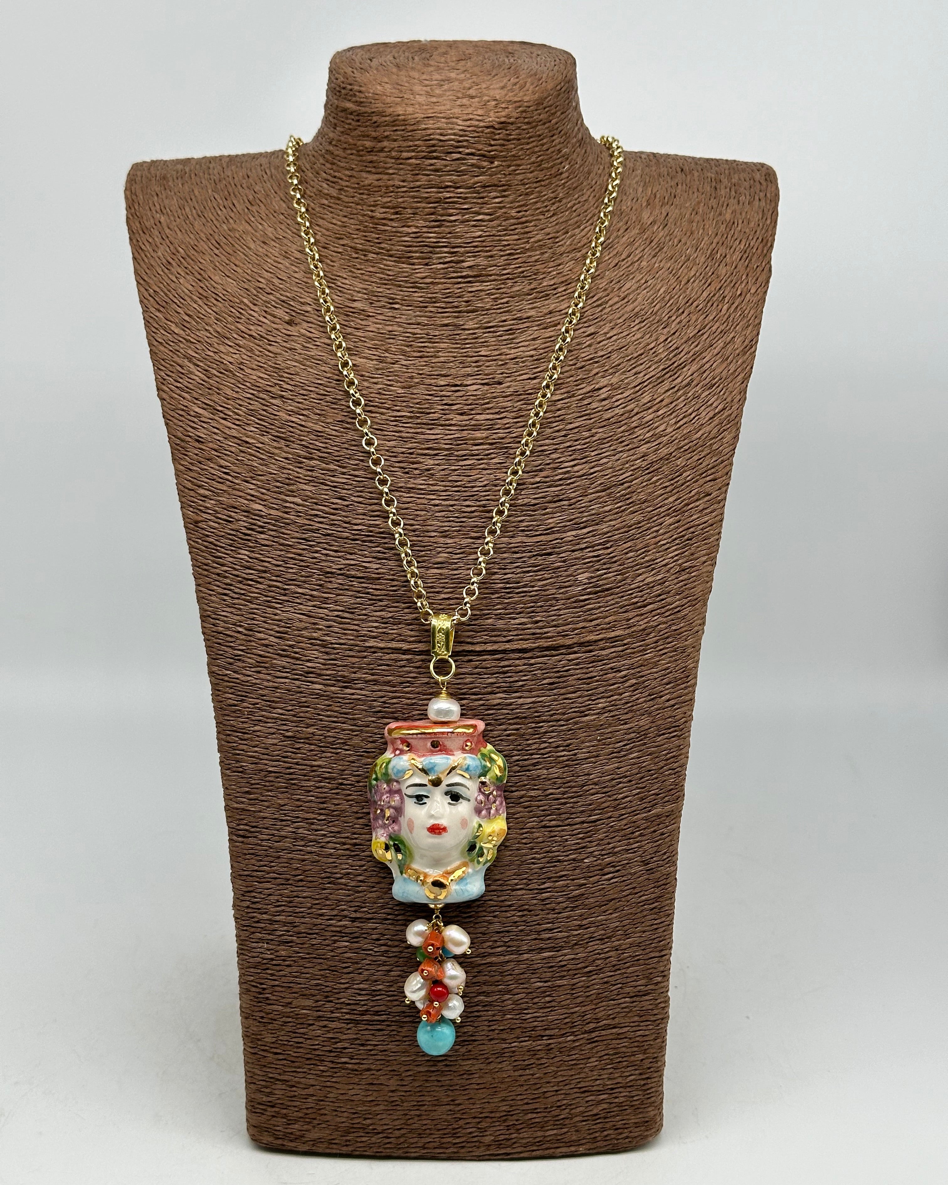 Collana Siciliana Testa di Moro Ceramica di Caltagirone Stile Classico V.3 - COLLANA