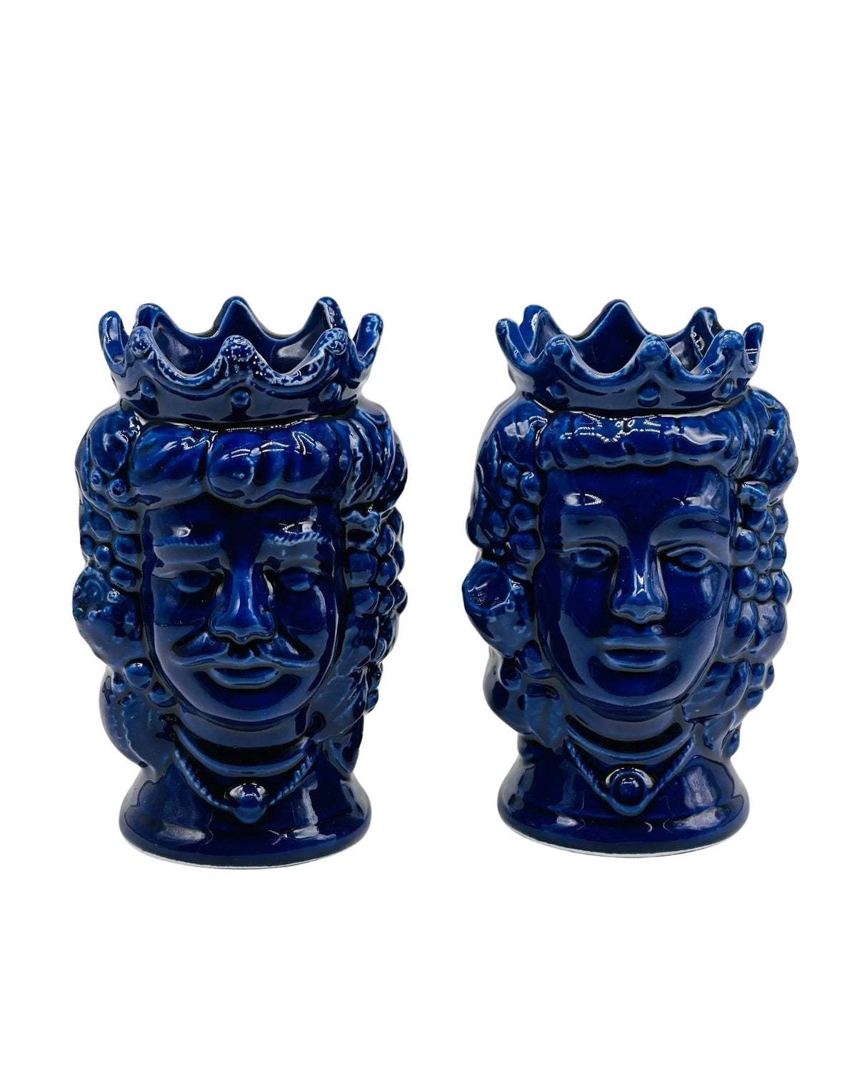 Coppia Teste di Moro Kalat Frutta Ceramica Caltagirone cm H.14 L.9 Artigianale VARI COLORI - Blu - TESTA DI MORO