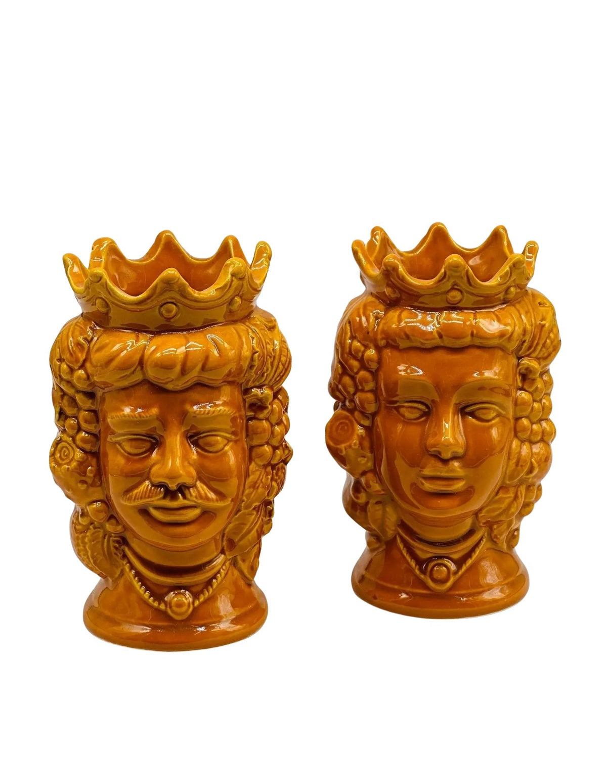 Coppia Teste di Moro Kalat Frutta Ceramica Caltagirone cm H.14 L.9 Artigianale VARI COLORI - Arancione - TESTA DI MORO