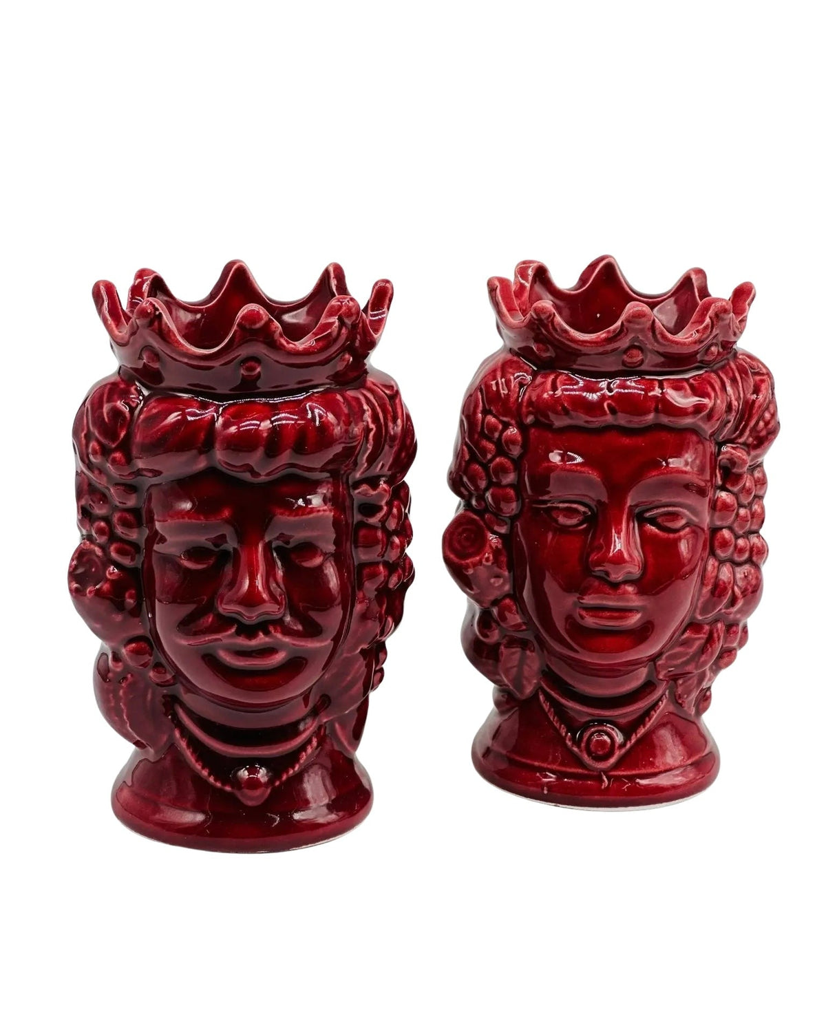 Coppia Teste di Moro Kalat Frutta Ceramica Caltagirone cm H.14 L.9 Artigianale VARI COLORI - Bordeaux - TESTA DI MORO