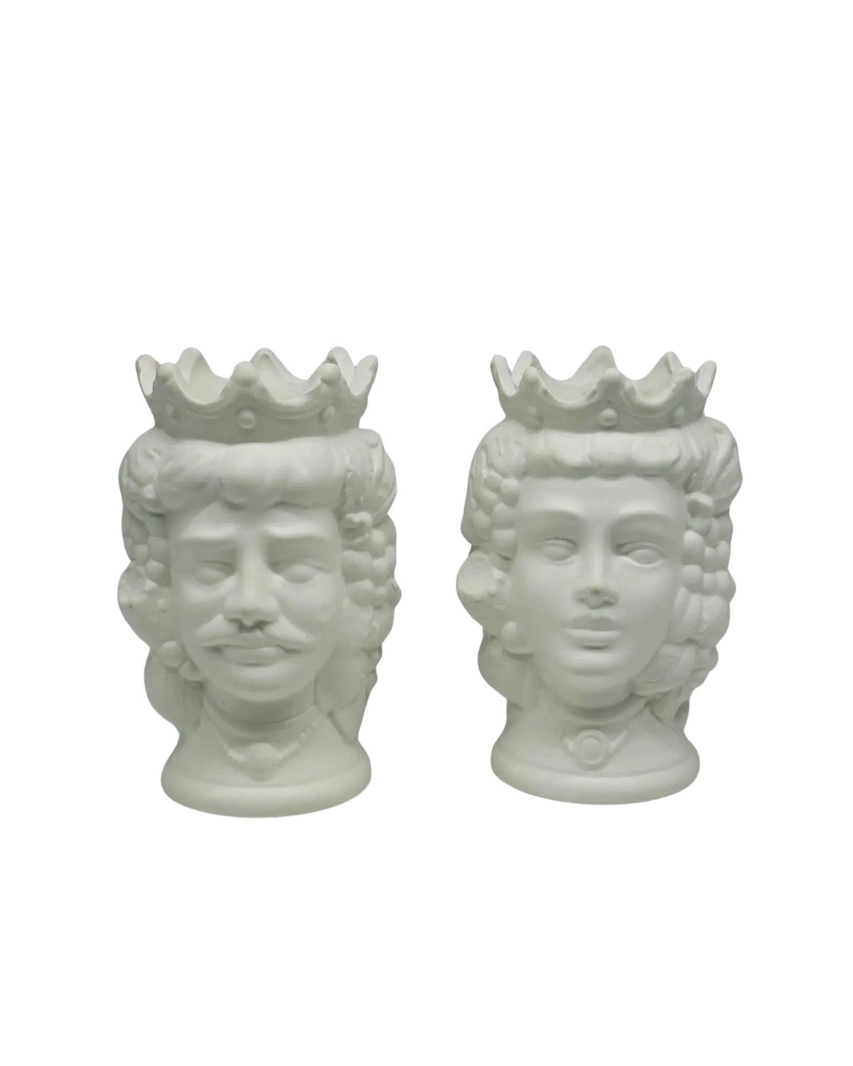 Coppia Teste di Moro Kalat Frutta Ceramica Caltagirone cm H.14 L.9 Artigianale VARI COLORI - Bianco Opaco - TESTA