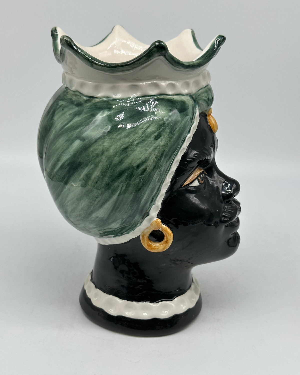 FINE SERIE - Testa di Moro Luis Ceramica Caltagirone cm H.22 L.15 Artigianale Turbante Liscio Verde UOMO - Donna
