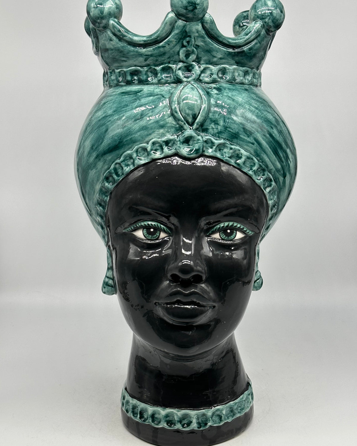 FINE SERIE - Testa di Moro Luis Ceramica Caltagirone cm H.44 L.23 Artigianale Turbante Verde Antico DONNA - Donna