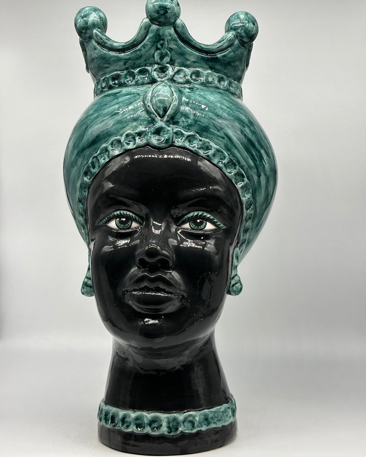 FINE SERIE - Testa di Moro Luis Ceramica Caltagirone cm H.44 L.23 Artigianale Turbante Verde Antico DONNA - Donna