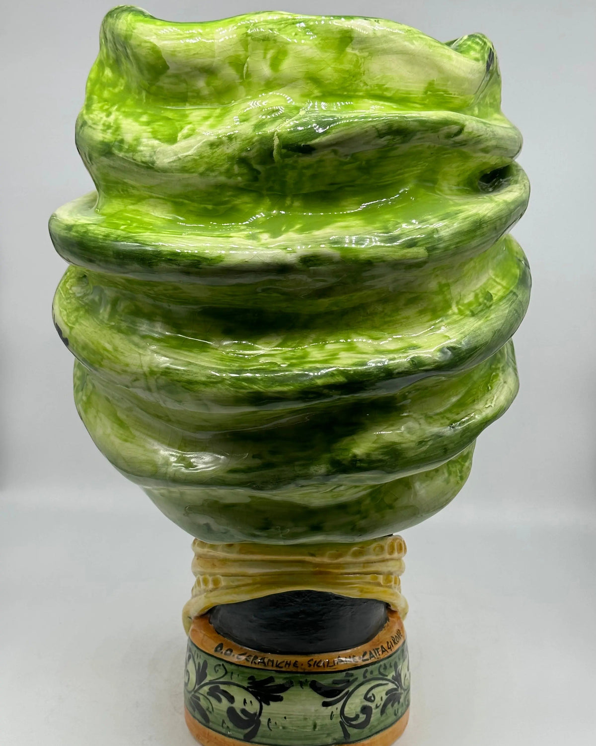 FINE SERIE - Teste di Moro Zeus Ceramica Caltagirone cm H.45 L.28 Artigianale Verde Nero DD CERAMICHE SICILIANE