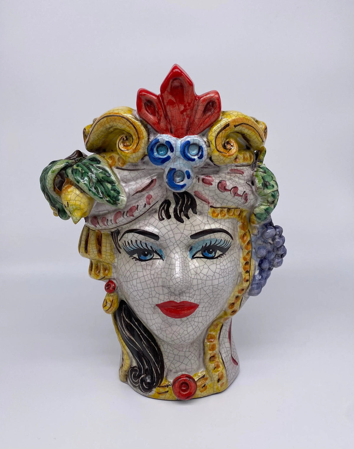 Teste di Moro Classica Ceramica Caltagirone cm H.27 L.20 Artigianale Craquelé DD CERAMICHE SICILIANE