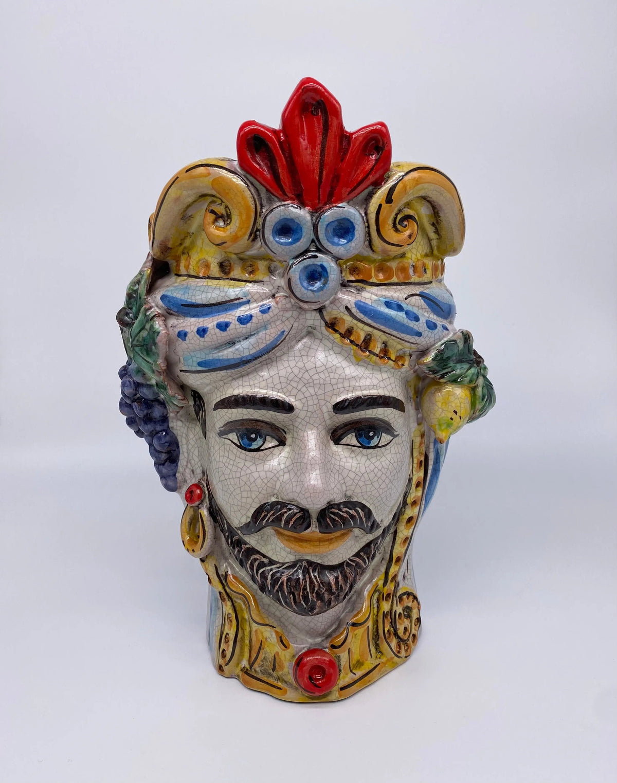 Teste di Moro Classica Ceramica Caltagirone cm H.27 L.20 Artigianale Craquelé DD CERAMICHE SICILIANE