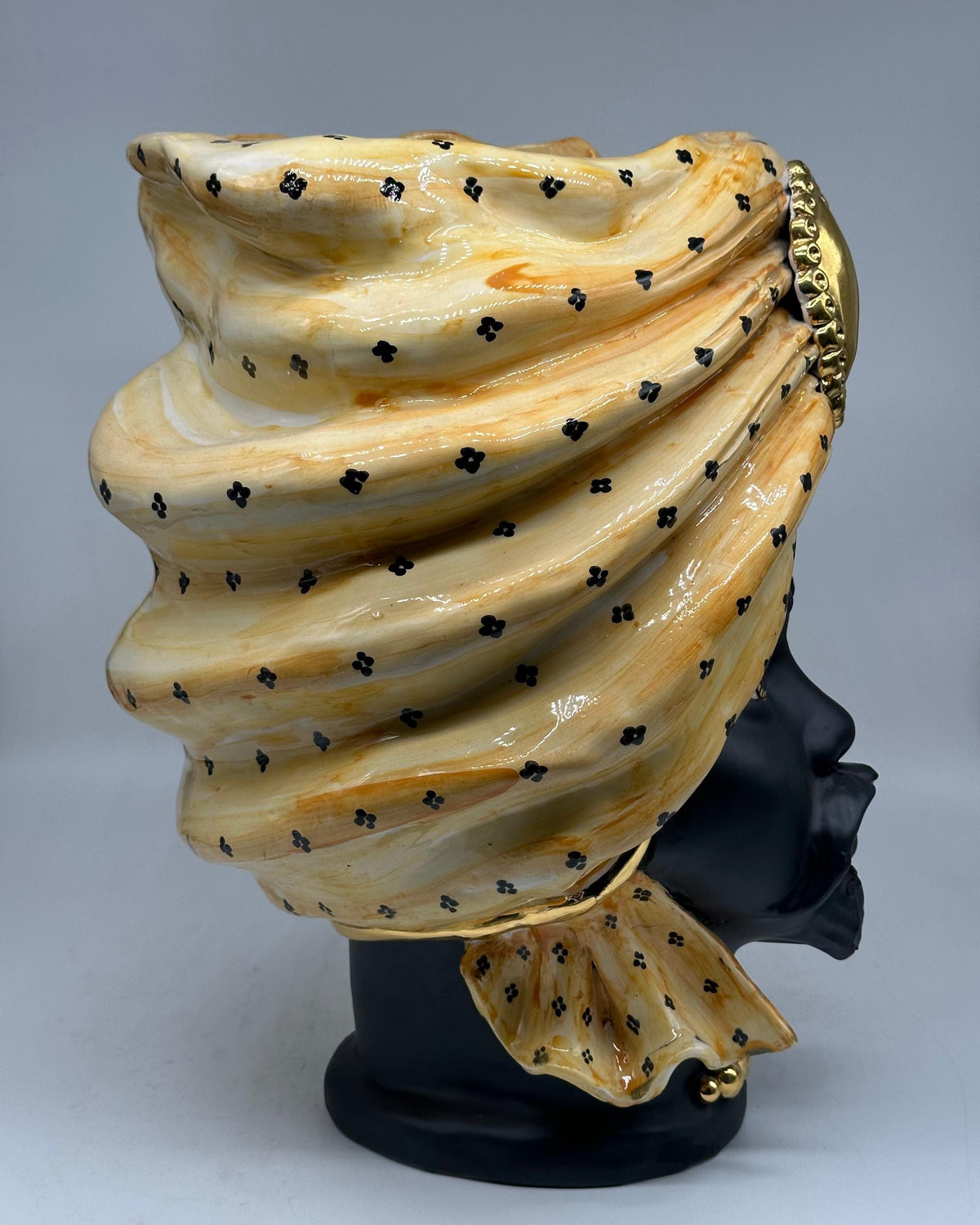 Teste di Moro Atena Ceramica Caltagirone cm H.40 L.28 Artigianale Arancio Pois Nero Oro - TESTA DI MORO