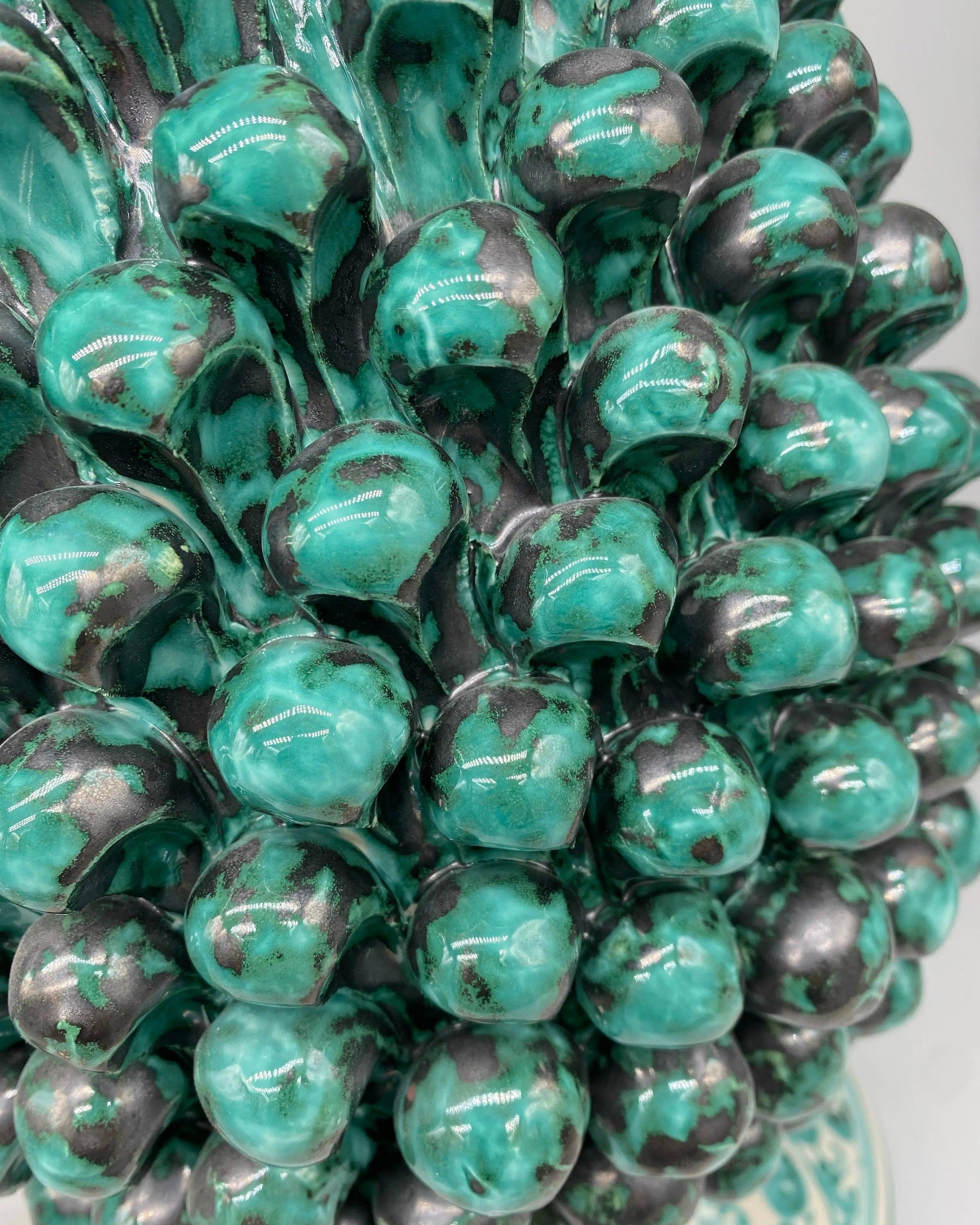 Lampada Pigna Ceramica Caltagirone cm H.45 Artigianale Verde Rame Base Decorata DD CERAMICHE SICILIANE