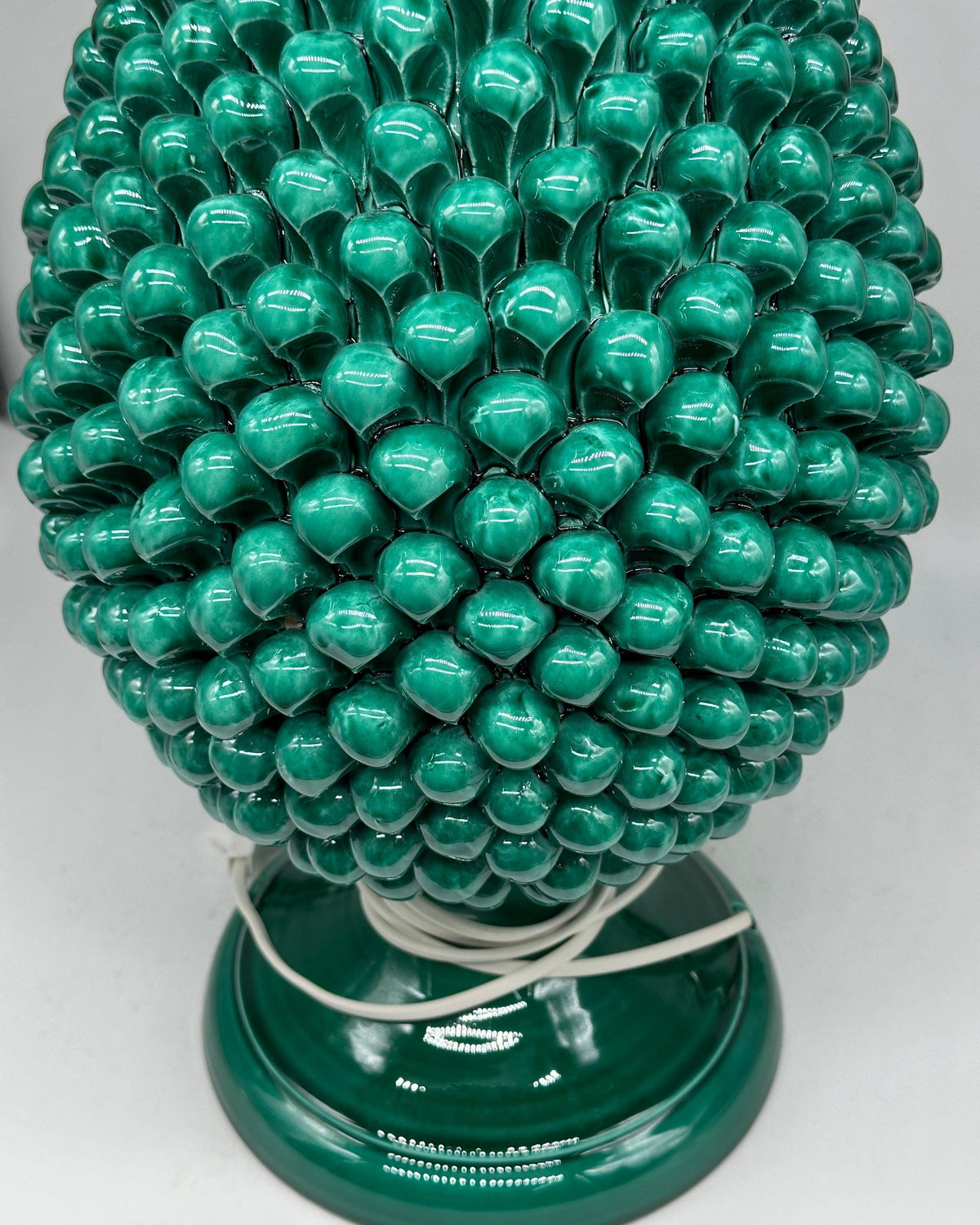 Lampada Pigna Ceramica Caltagirone cm H.50 Artigianale Verde Cristallo - LAMPADA PIGNA