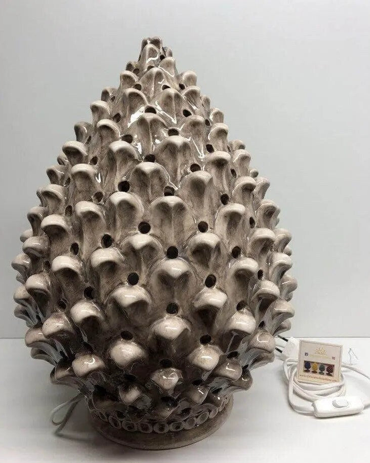Lampada Pigna traforata Ceramica Caltagirone cm H.47 L.30 Artigianale Beige Écru DD CERAMICHE SICILIANE