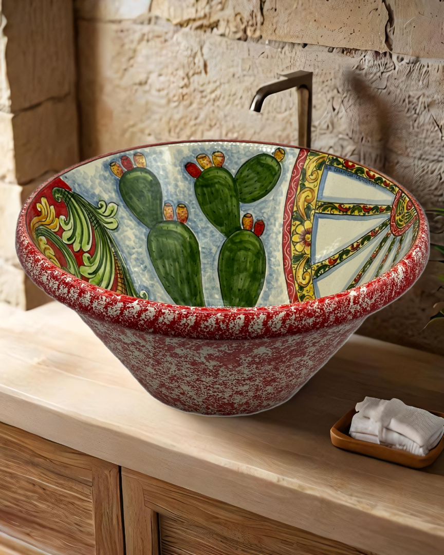 Lavello Ceramica Caltagirone Diametro cm 37 per interno/esterno V.4 - LAVELLI