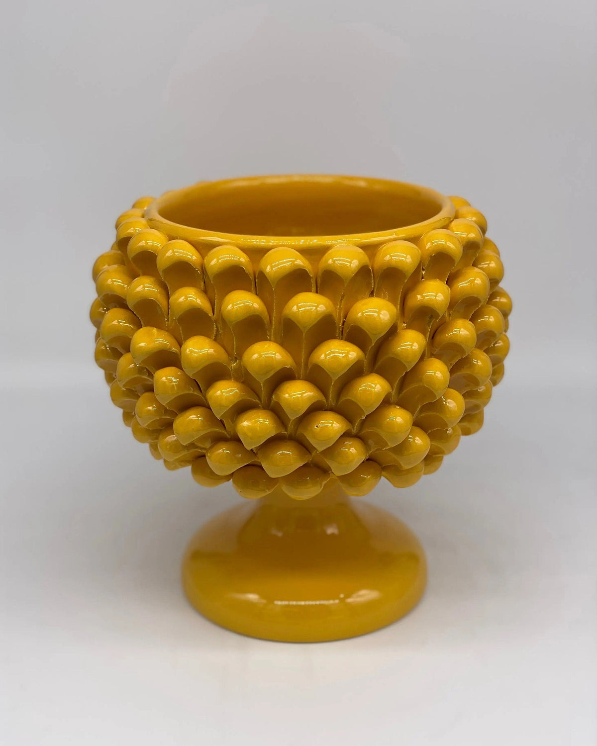 Portavaso Mezza Pigna Ceramica Caltagirone cm H.20 L.20 Artigianale Giallo DD CERAMICHE SICILIANE