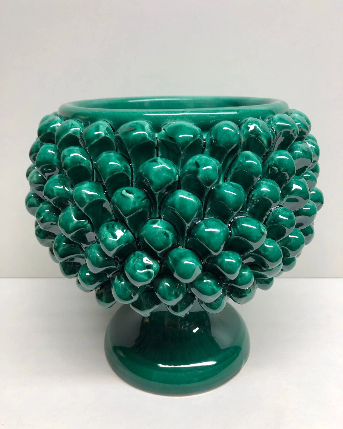 Portavaso Mezza Pigna Ceramica Caltagirone cm H.20 L.20 Artigianale Verde Cristallo DD CERAMICHE SICILIANE