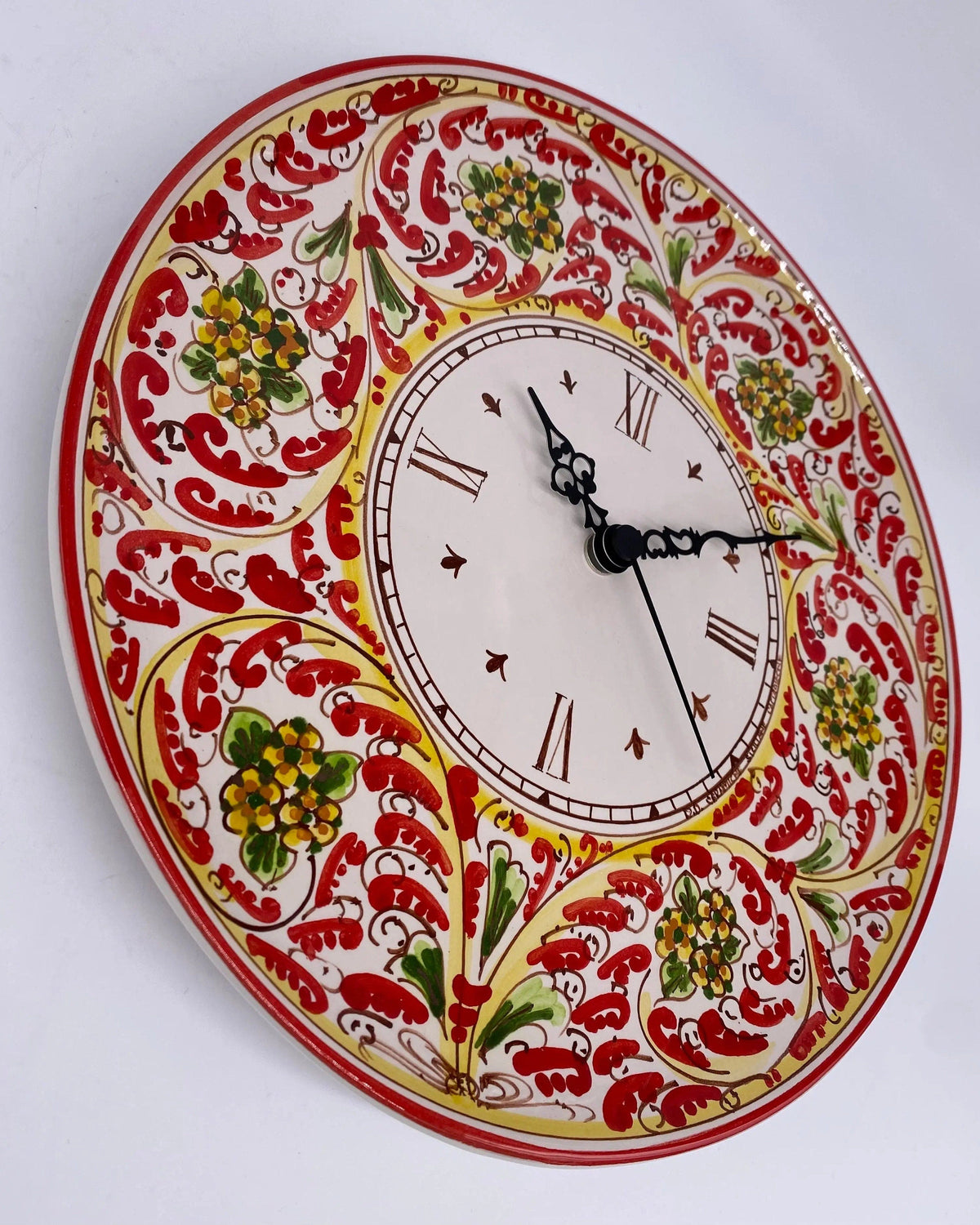 Orologio da Parete Ceramica Caltagirone Rotondo dipinto a mano cm D.30 Decoro n.6 DD CERAMICHE SICILIANE
