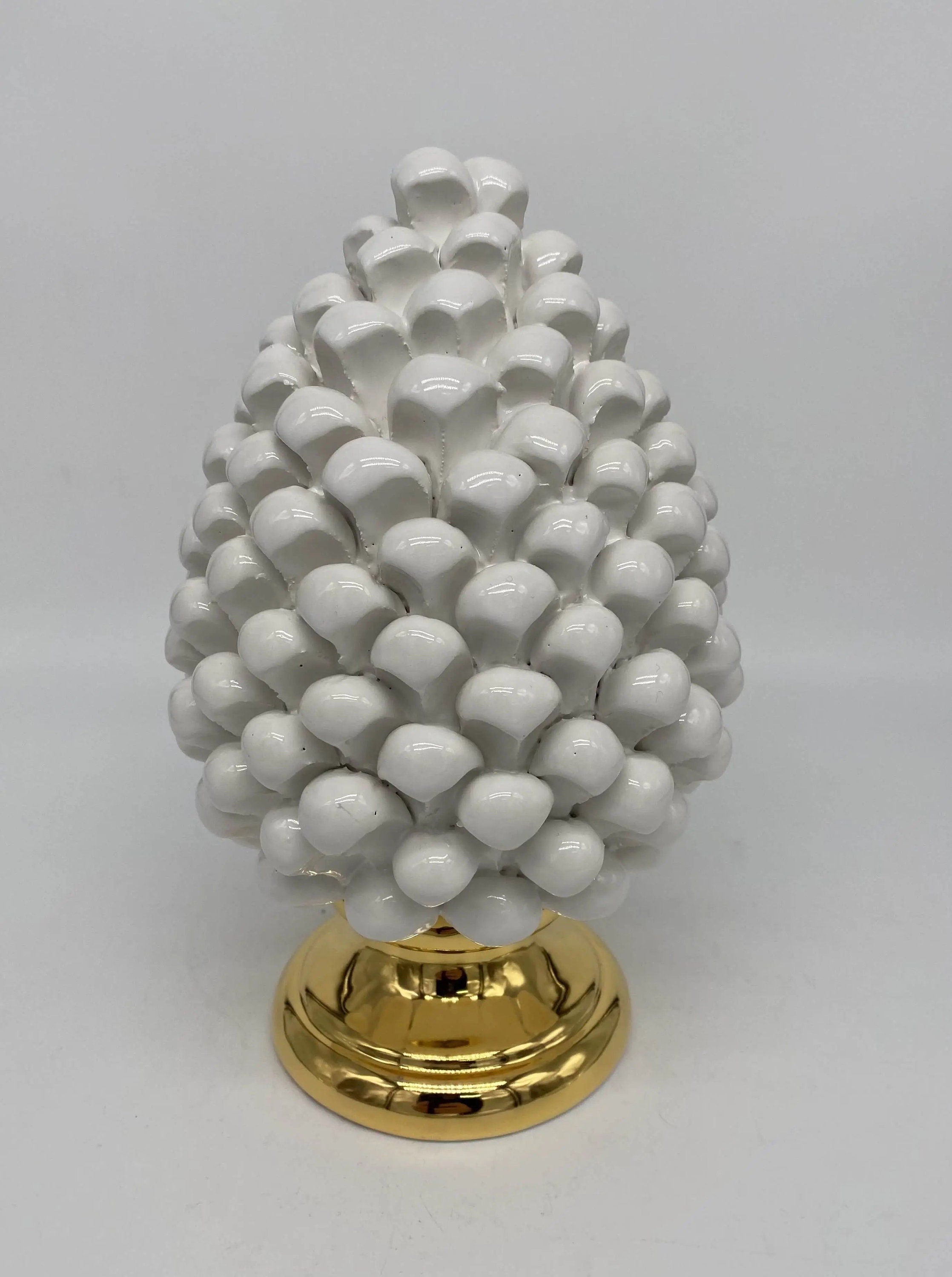Pigna Aurum Ceramica Caltagirone cm H.20 Artigianale Bianco DD CERAMICHE SICILIANE