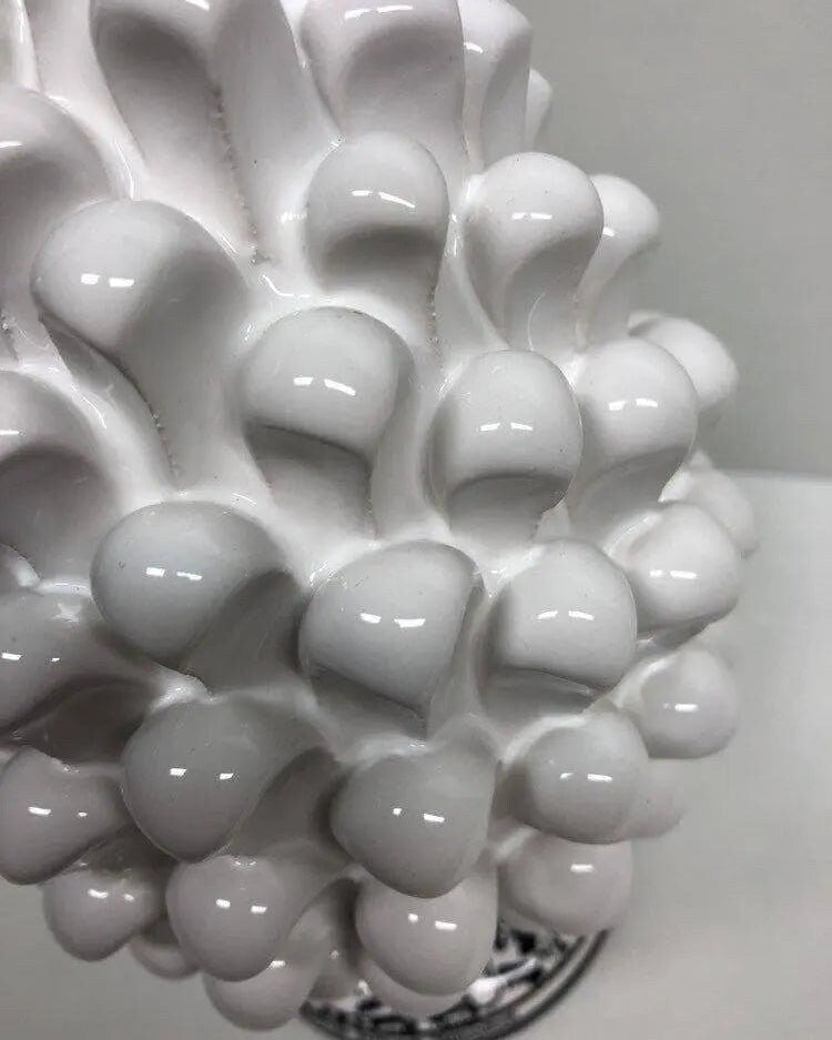 Pigna Ceramica Caltagirone cm H.20 Artigianale Bianco Base Decorata Nero DD CERAMICHE SICILIANE