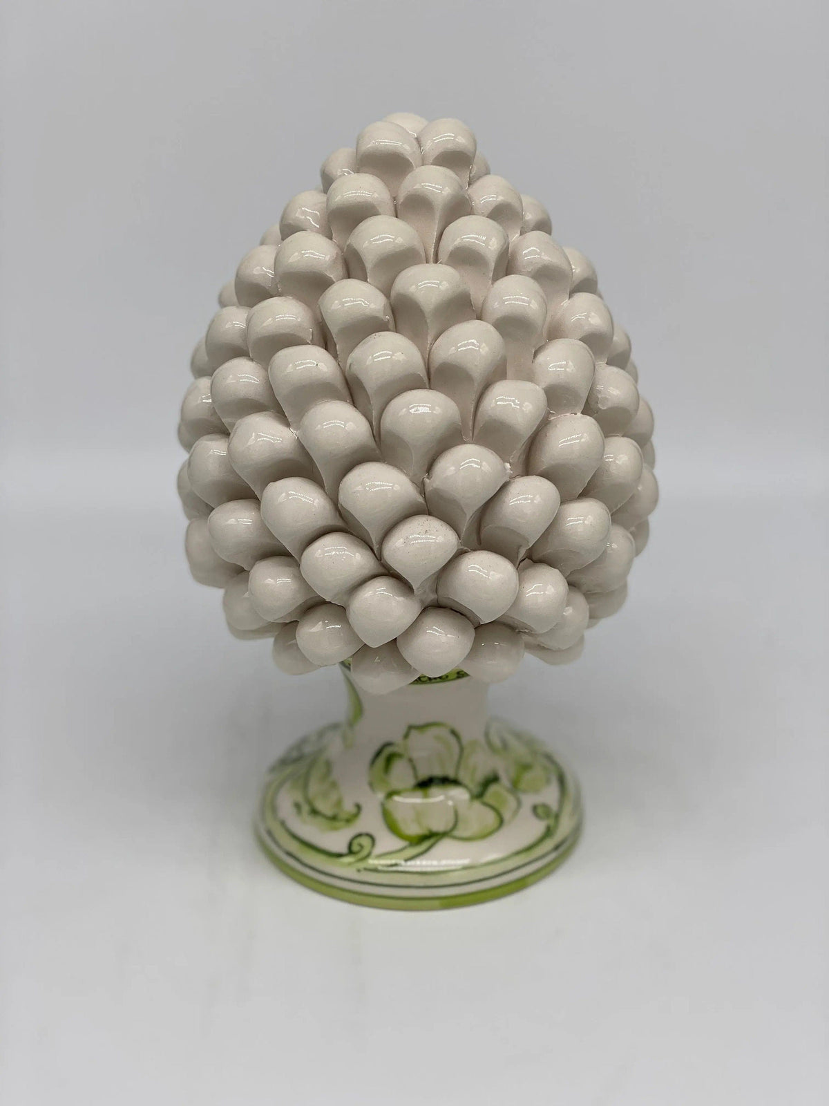 Pigna Ceramica Caltagirone cm H.20 Artigianale VENUS Bianco Verde DD CERAMICHE SICILIANE