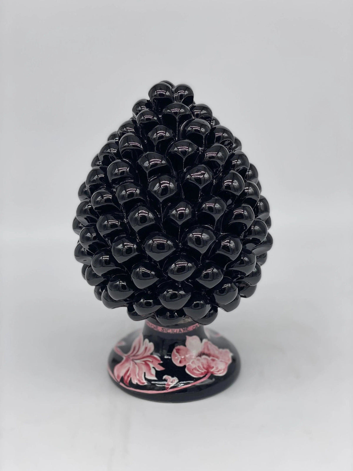 Pigna Ceramica Caltagirone cm H.20 Artigianale VENUS Nero Rosa DD CERAMICHE SICILIANE