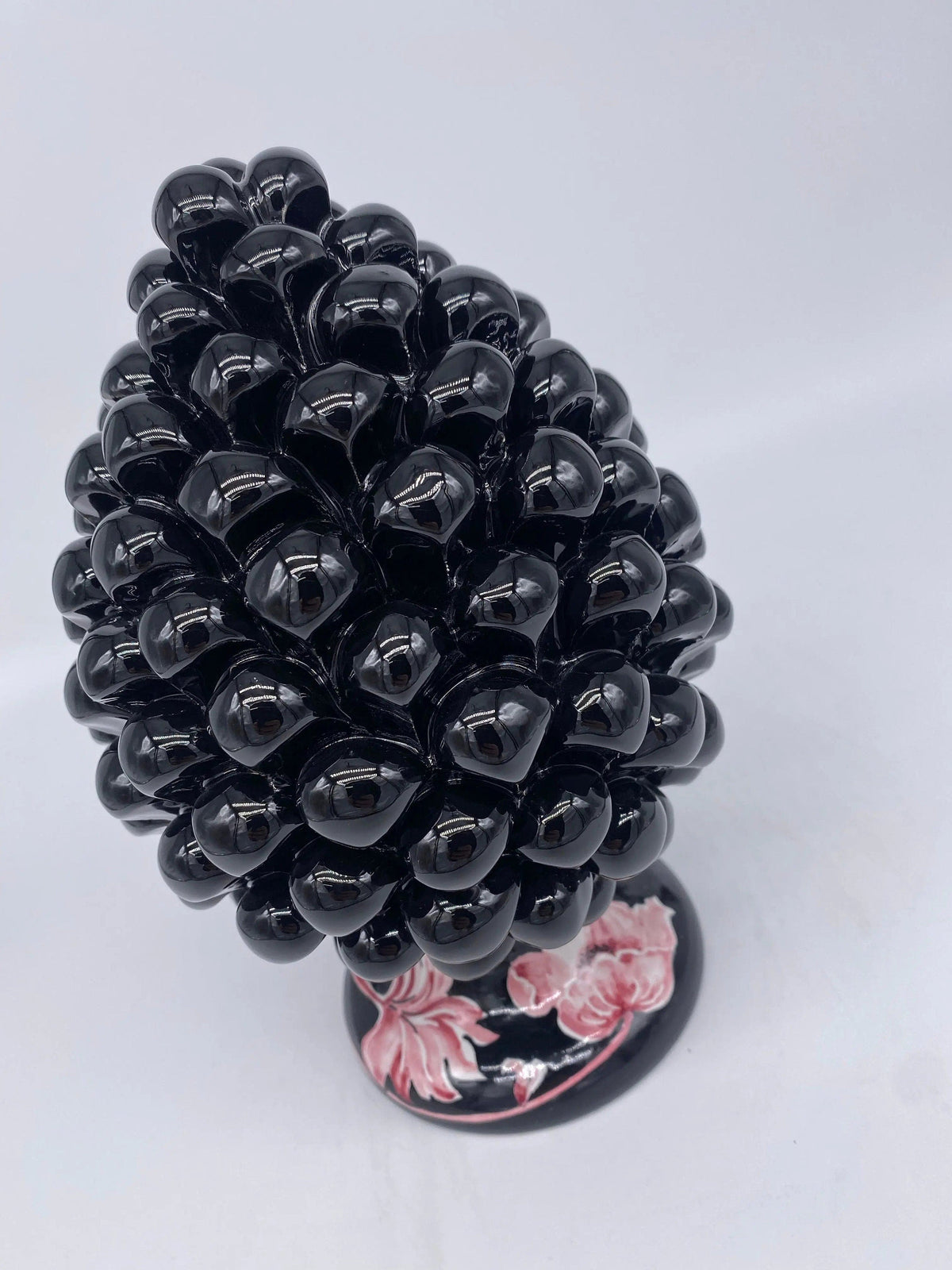 Pigna Ceramica Caltagirone cm H.20 Artigianale VENUS Nero Rosa DD CERAMICHE SICILIANE