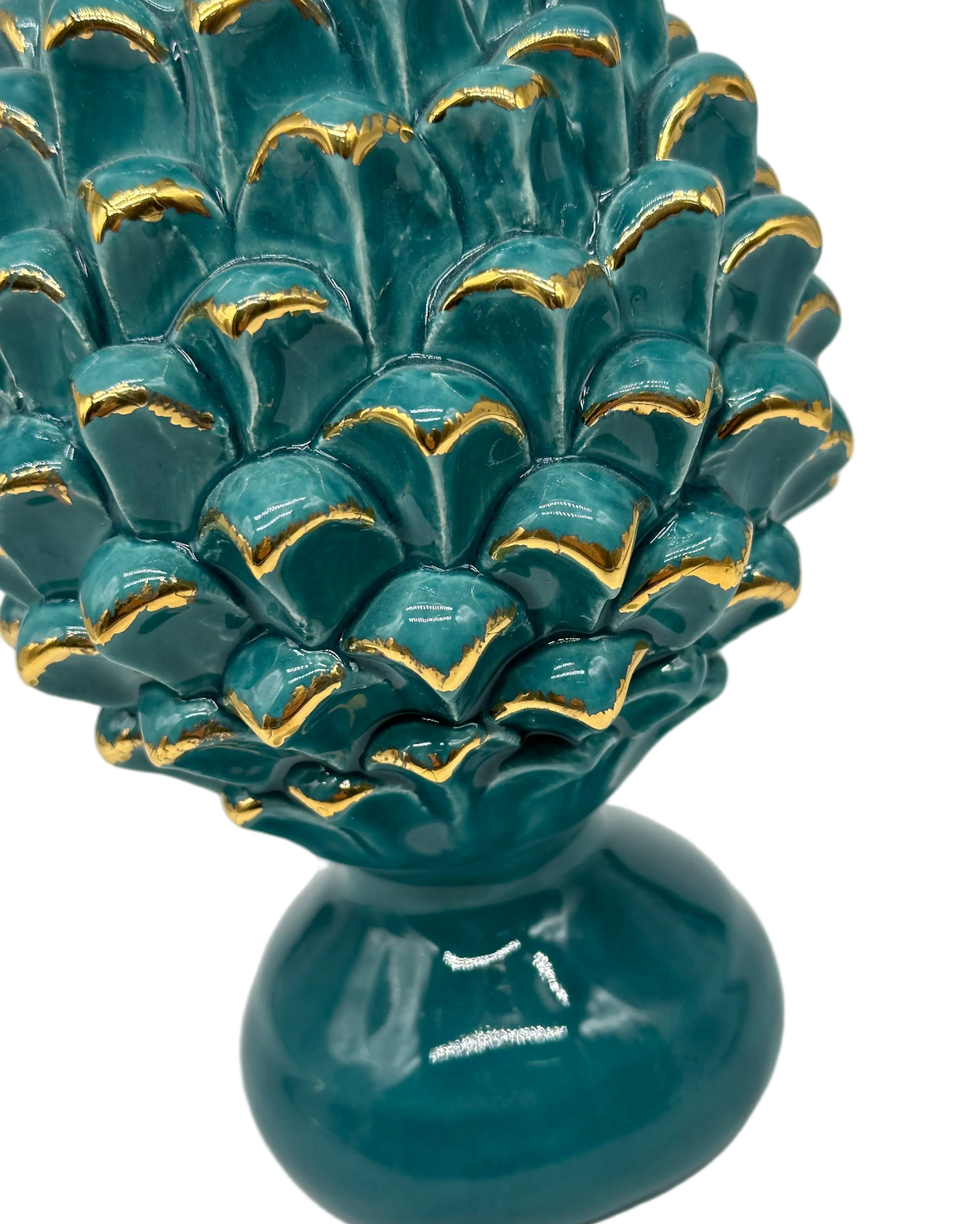 Pigna Ceramica Caltagirone cm H.20 Artigianale Verde Oro Linea Luis DD CERAMICHE SICILIANE