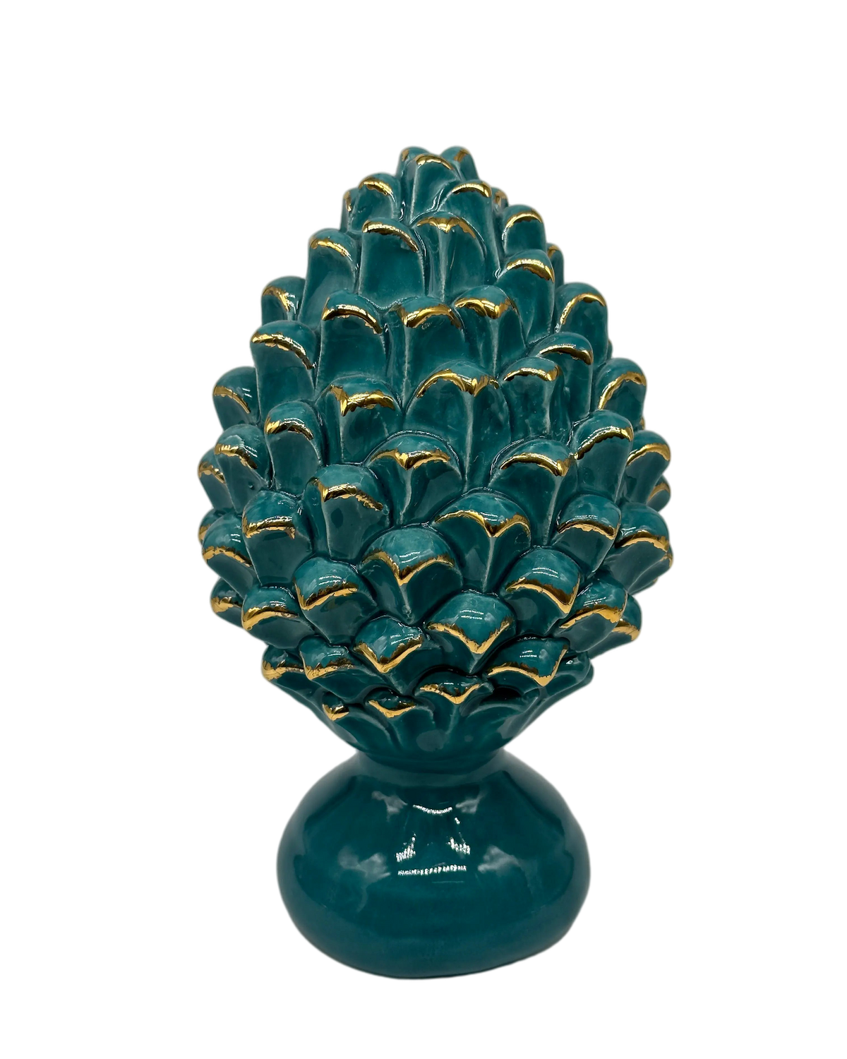 Pigna Ceramica Caltagirone cm H.20 Artigianale Verde Oro Linea Luis DD CERAMICHE SICILIANE