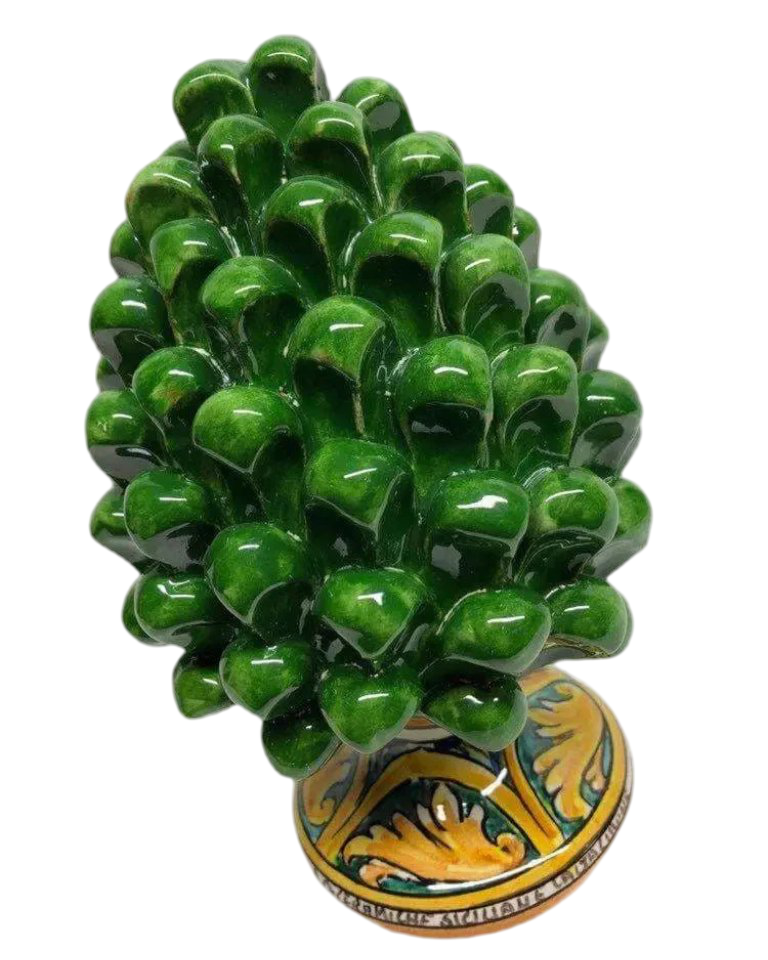 Pigna Ceramica Caltagirone cm H.20 Artigianale Verde Prato Base Decorata DD CERAMICHE SICILIANE
