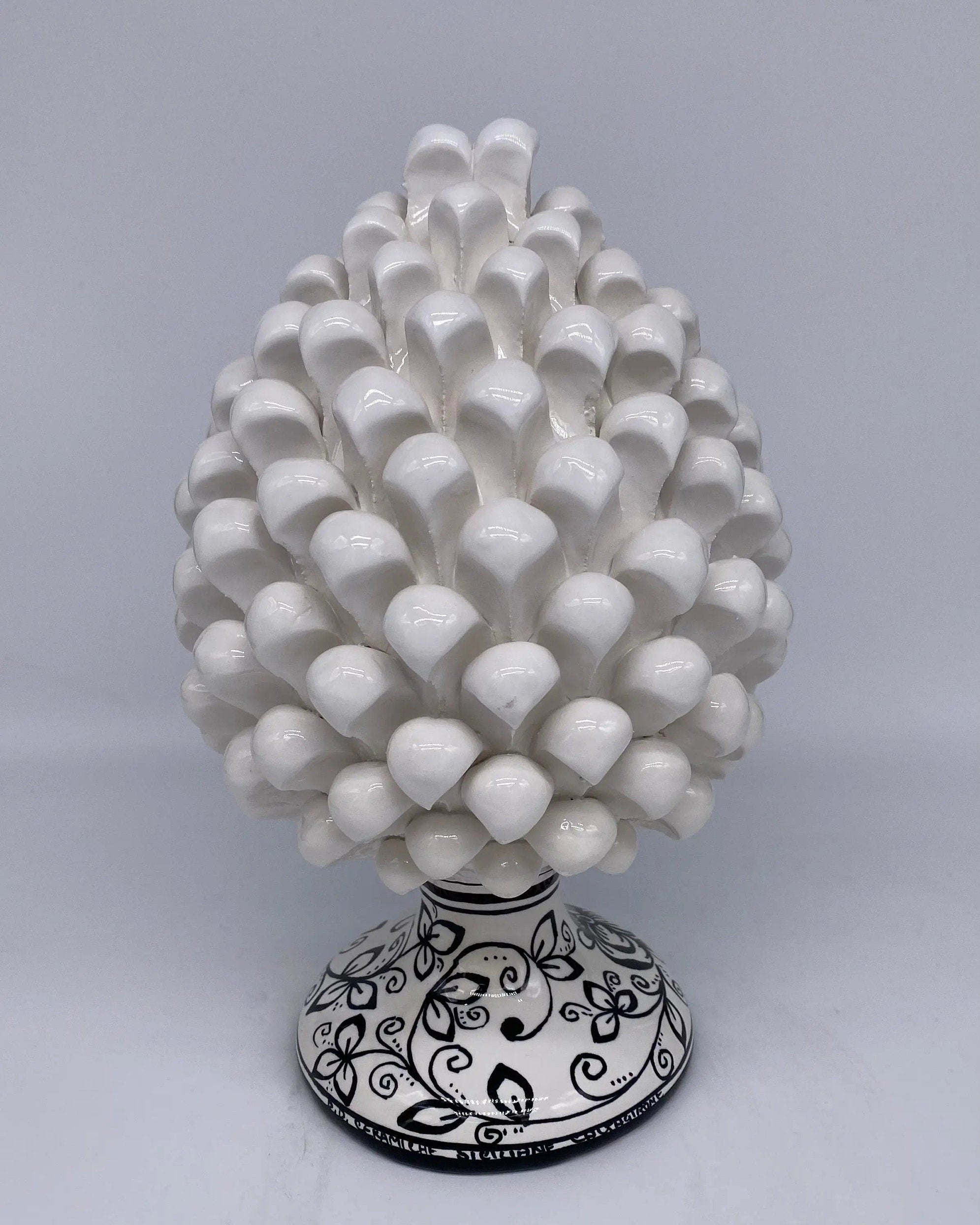 Pigna Ceramica Caltagirone cm H.25 Artigianale Bianco Base Decorata DD CERAMICHE SICILIANE