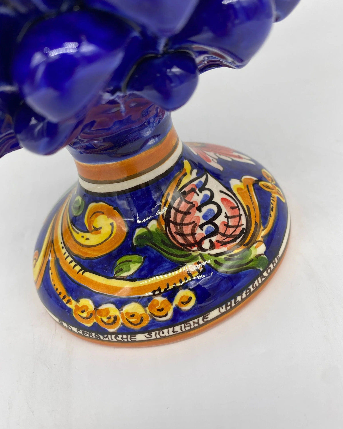 Pigna Ceramica Caltagirone cm H.25 Artigianale Blu Base Decorata DD CERAMICHE SICILIANE