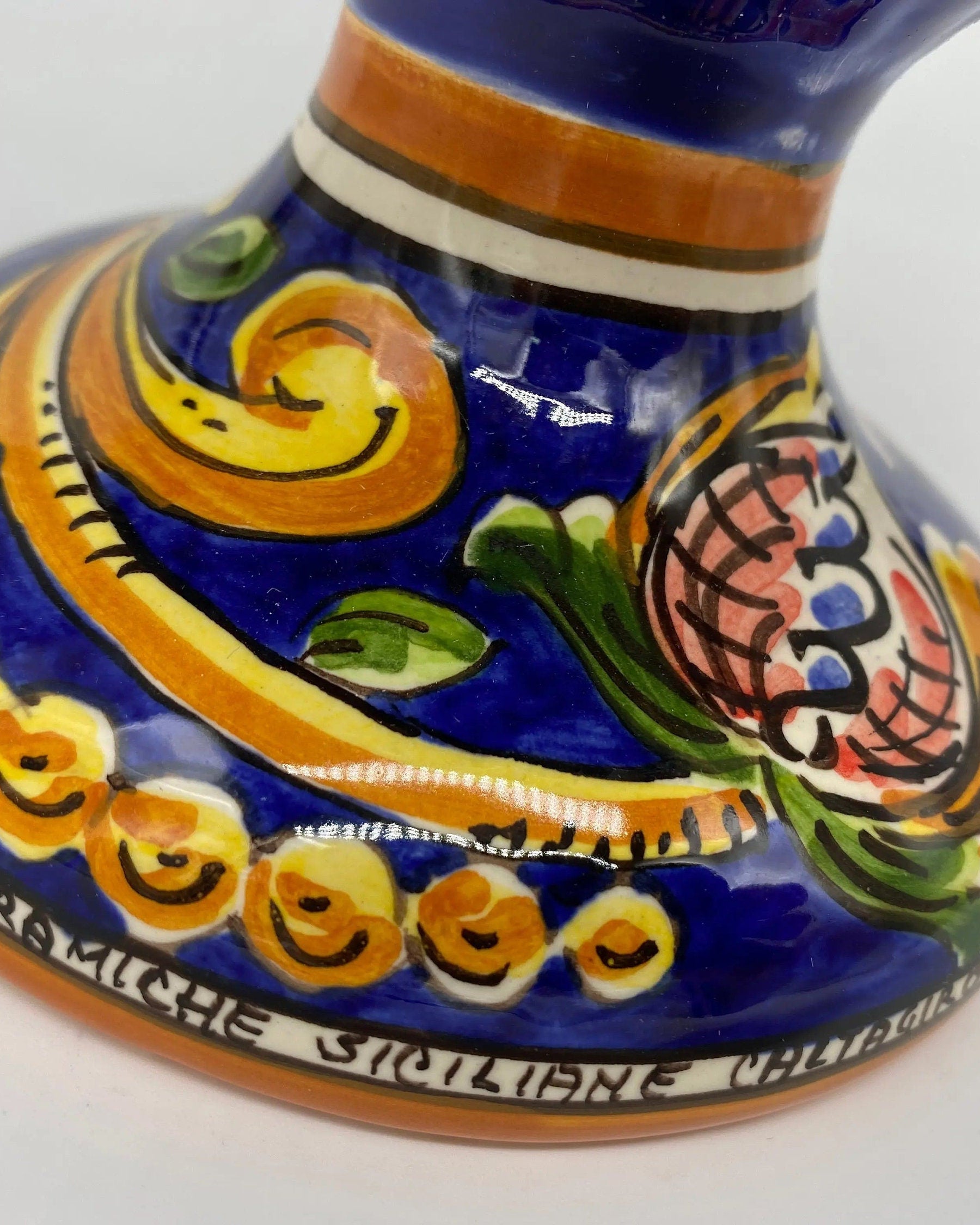 Pigna Ceramica Caltagirone cm H.25 Artigianale Blu Base Decorata DD CERAMICHE SICILIANE