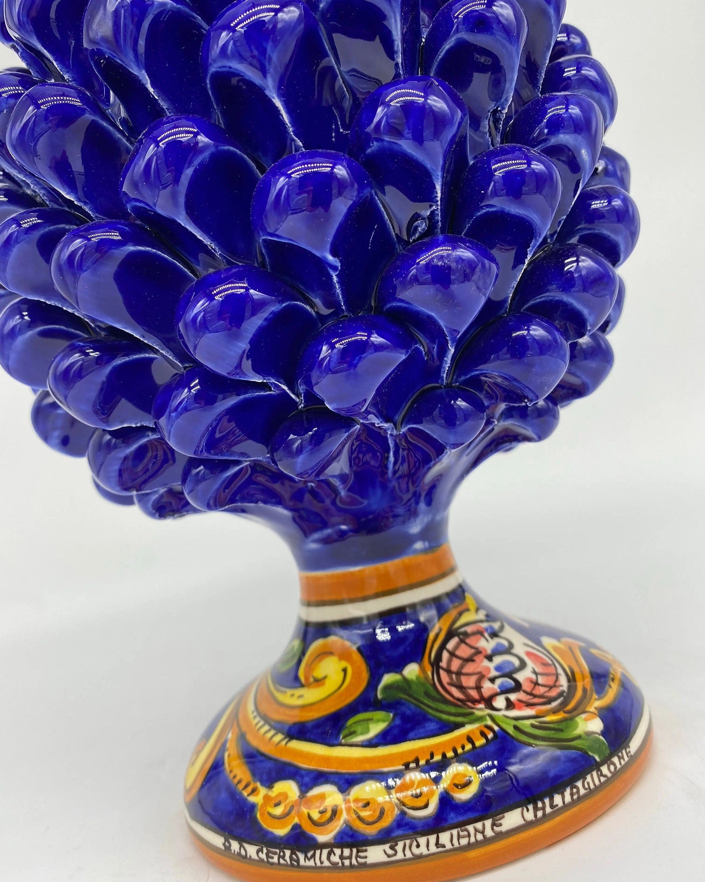 Pigna Ceramica Caltagirone cm H.25 Artigianale Blu Base Decorata DD CERAMICHE SICILIANE