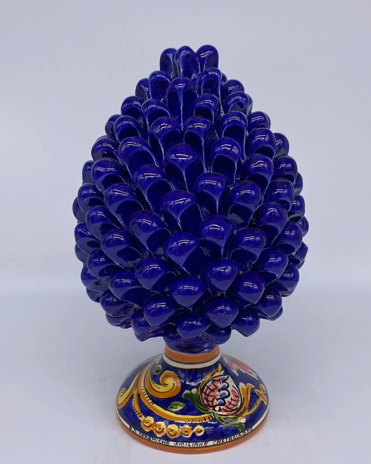 Pigna Ceramica Caltagirone cm H.25 Artigianale Blu Base Decorata DD CERAMICHE SICILIANE