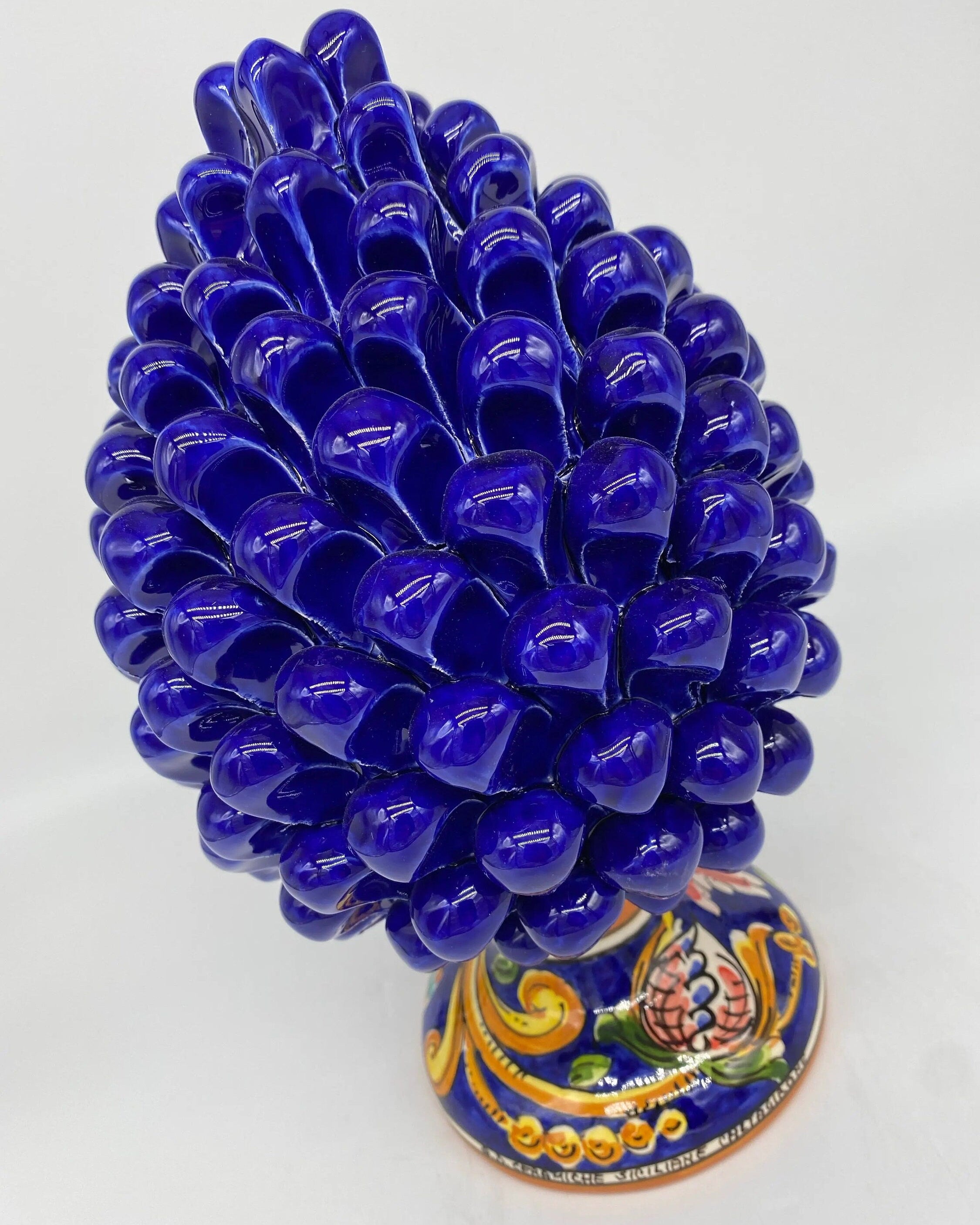 Pigna Ceramica Caltagirone cm H.25 Artigianale Blu Base Decorata DD CERAMICHE SICILIANE