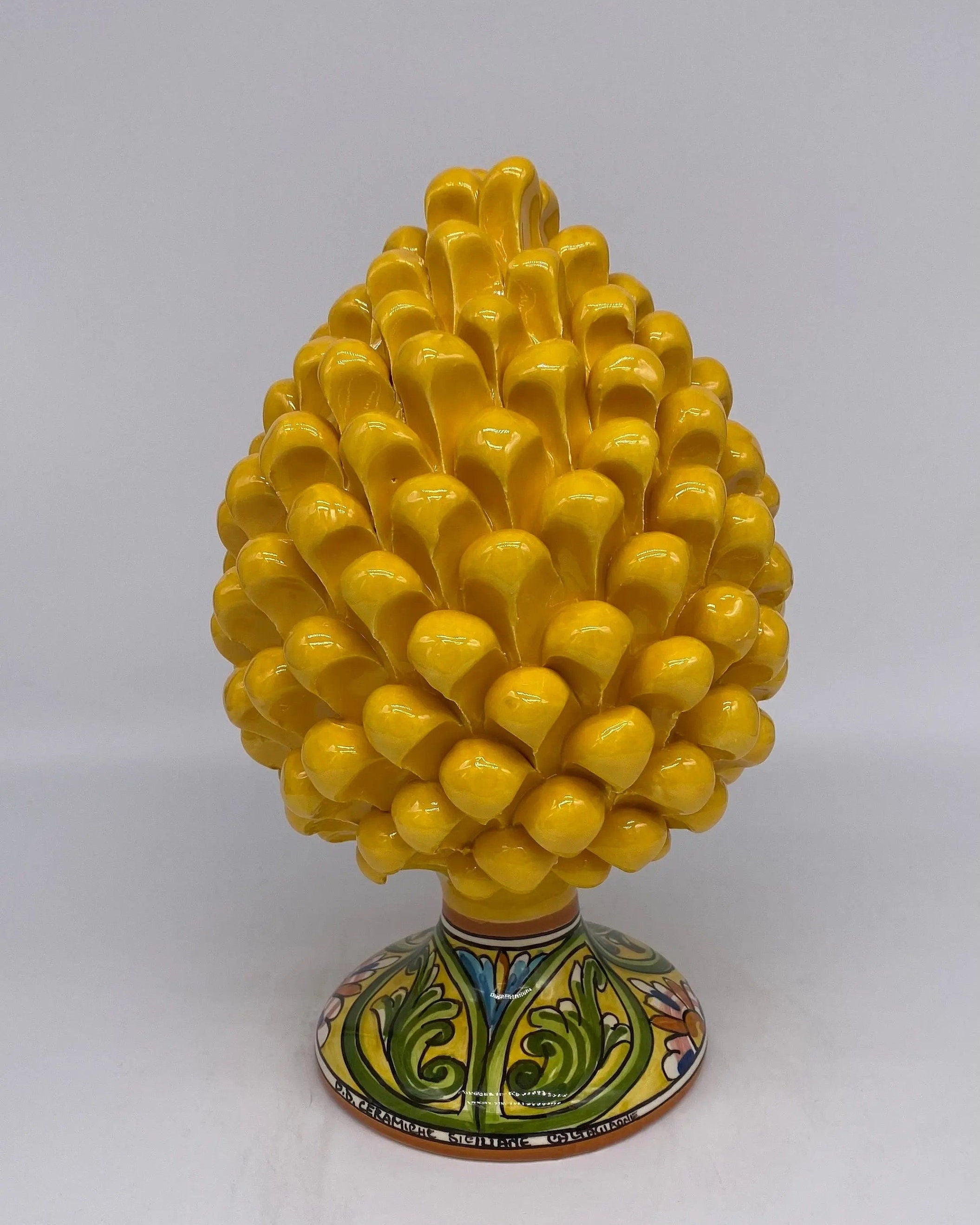 Pigna Ceramica Caltagirone cm H.25 Artigianale Giallo Base Decorata DD CERAMICHE SICILIANE