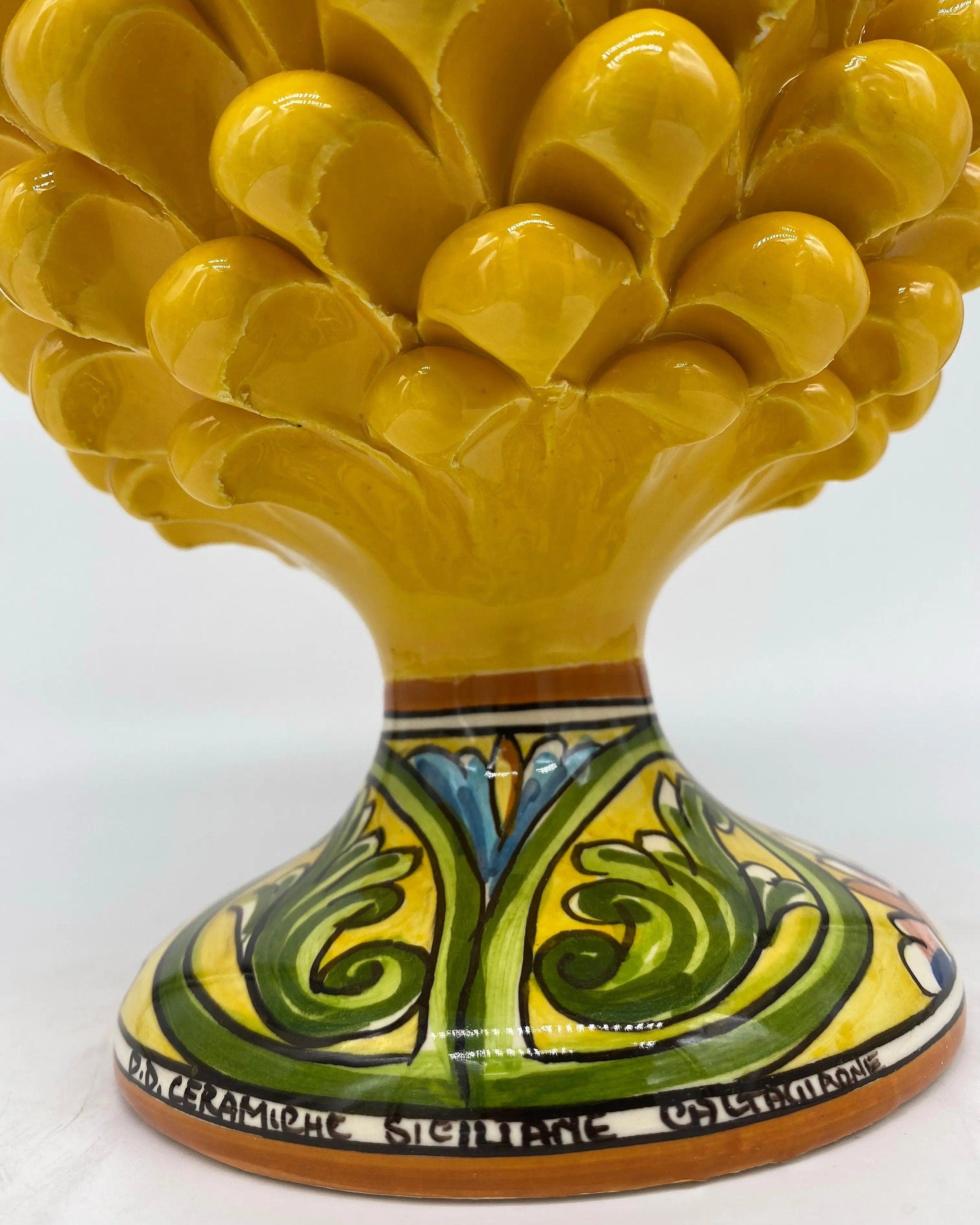 Pigna Ceramica Caltagirone cm H.25 Artigianale Giallo Base Decorata DD CERAMICHE SICILIANE