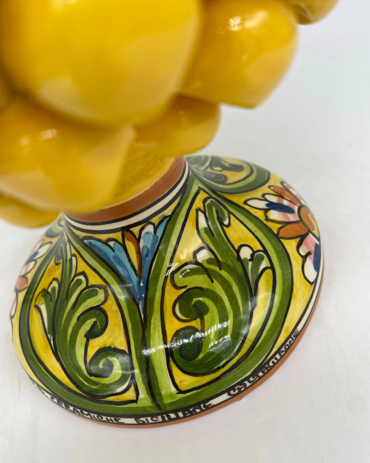 Pigna Ceramica Caltagirone cm H.25 Artigianale Giallo Base Decorata DD CERAMICHE SICILIANE