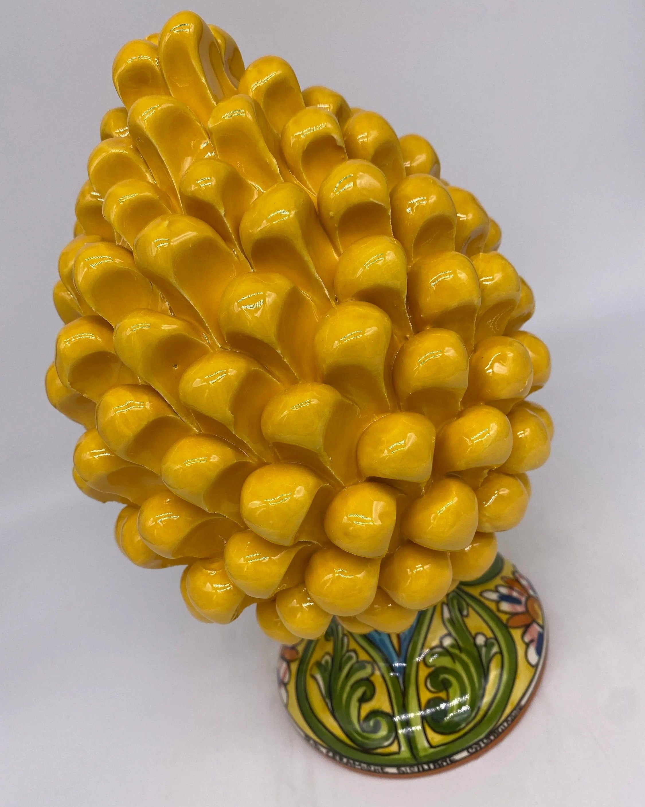 Pigna Ceramica Caltagirone cm H.25 Artigianale Giallo Base Decorata DD CERAMICHE SICILIANE