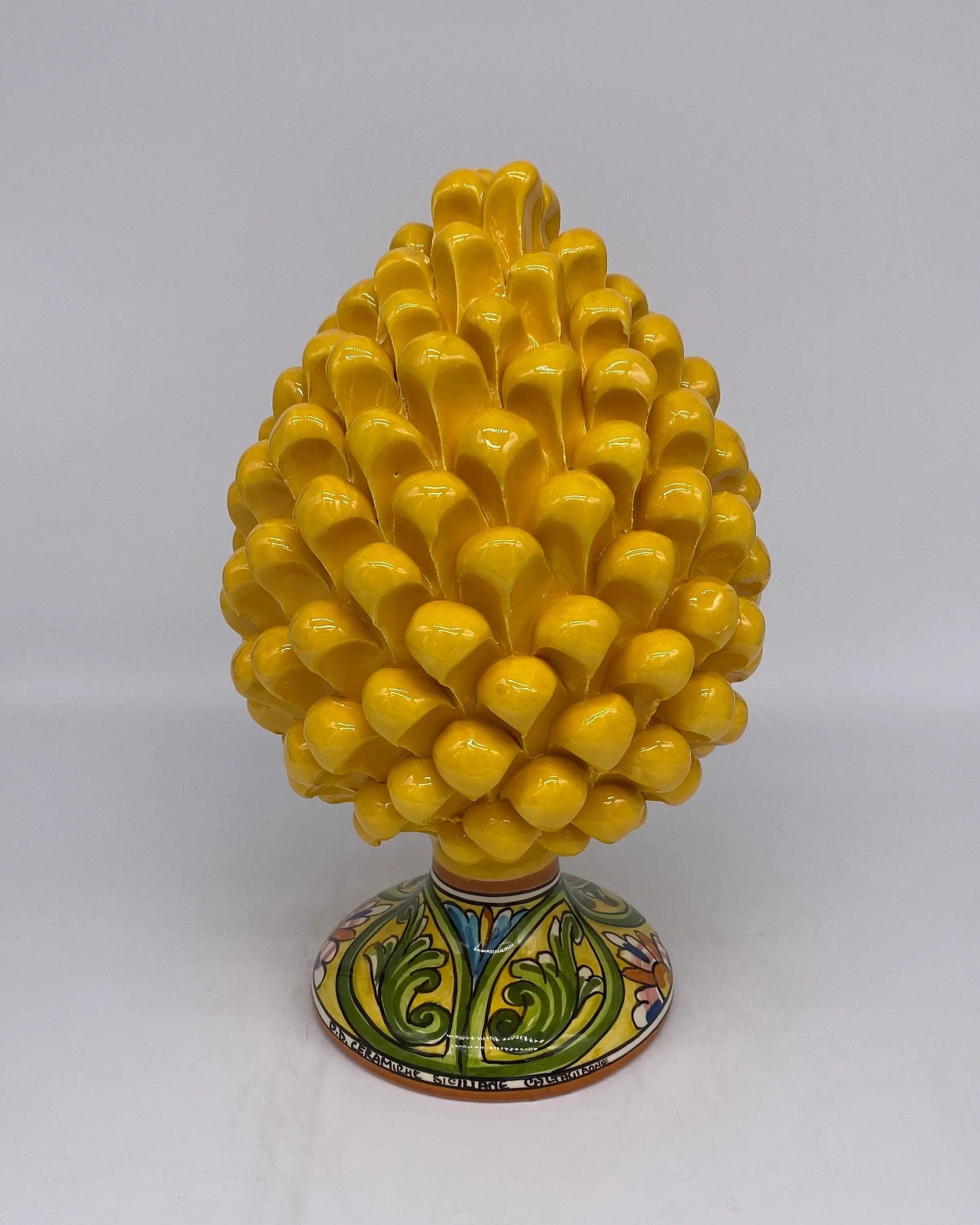 Pigna Ceramica Caltagirone cm H.25 Artigianale Giallo Base Decorata DD CERAMICHE SICILIANE