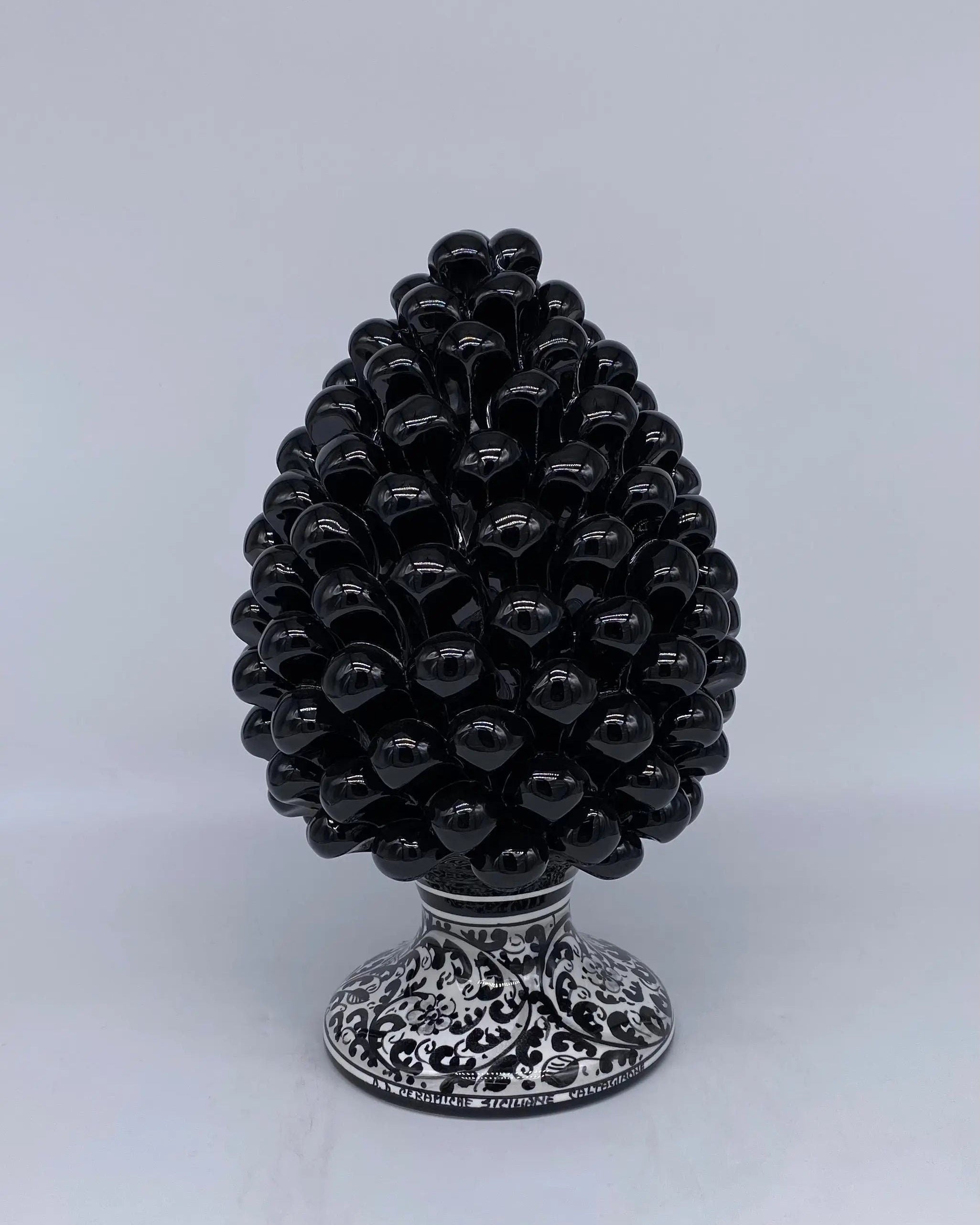 Pigna Ceramica Caltagirone cm H.25 Artigianale Nero Base Decorata DD CERAMICHE SICILIANE