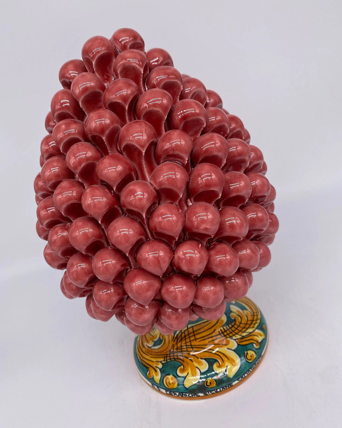 Pigna Ceramica Caltagirone cm H.25 Artigianale Rosa Base Decorata DD CERAMICHE SICILIANE